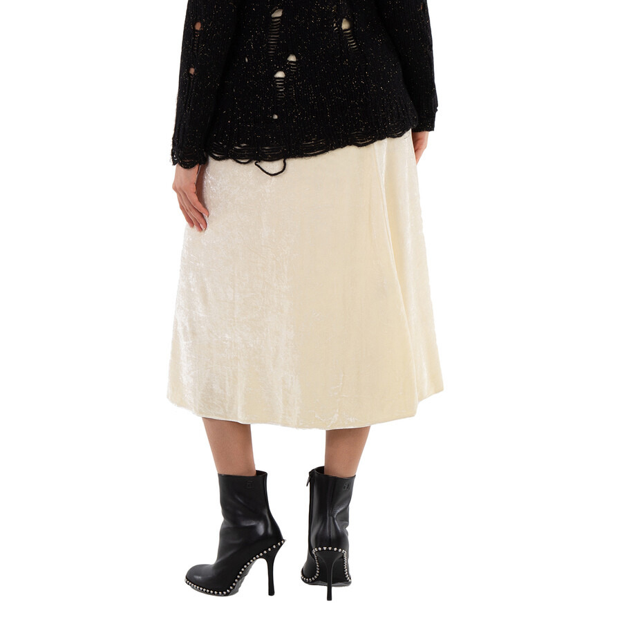 Jil Sander Ladies Cosmic Latte Low Waist Velvet A-line Midi Skirt, Brand Size 34 (US Size 4) - 3