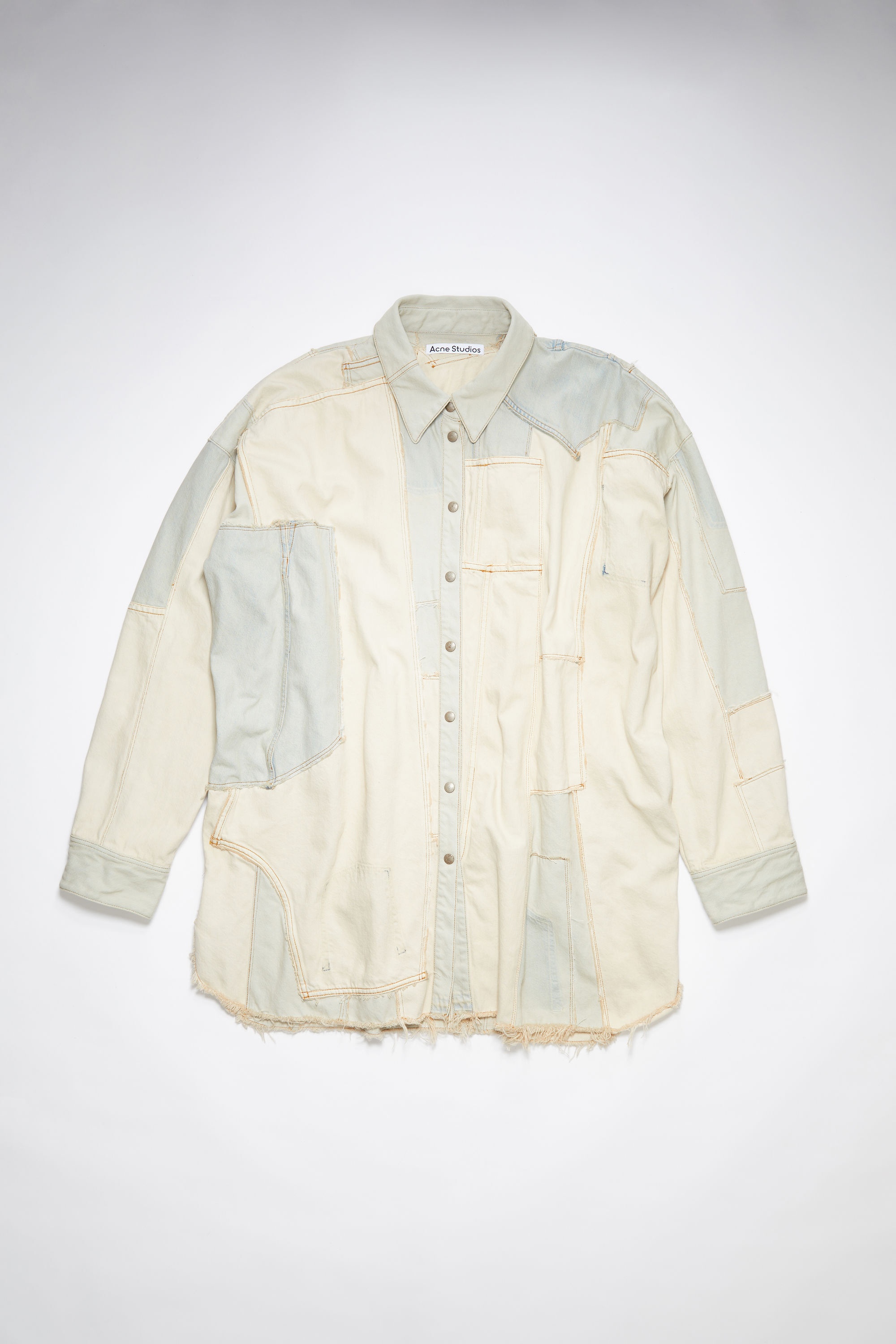 Patchwork denim overshirt dress - Light Sand - 6