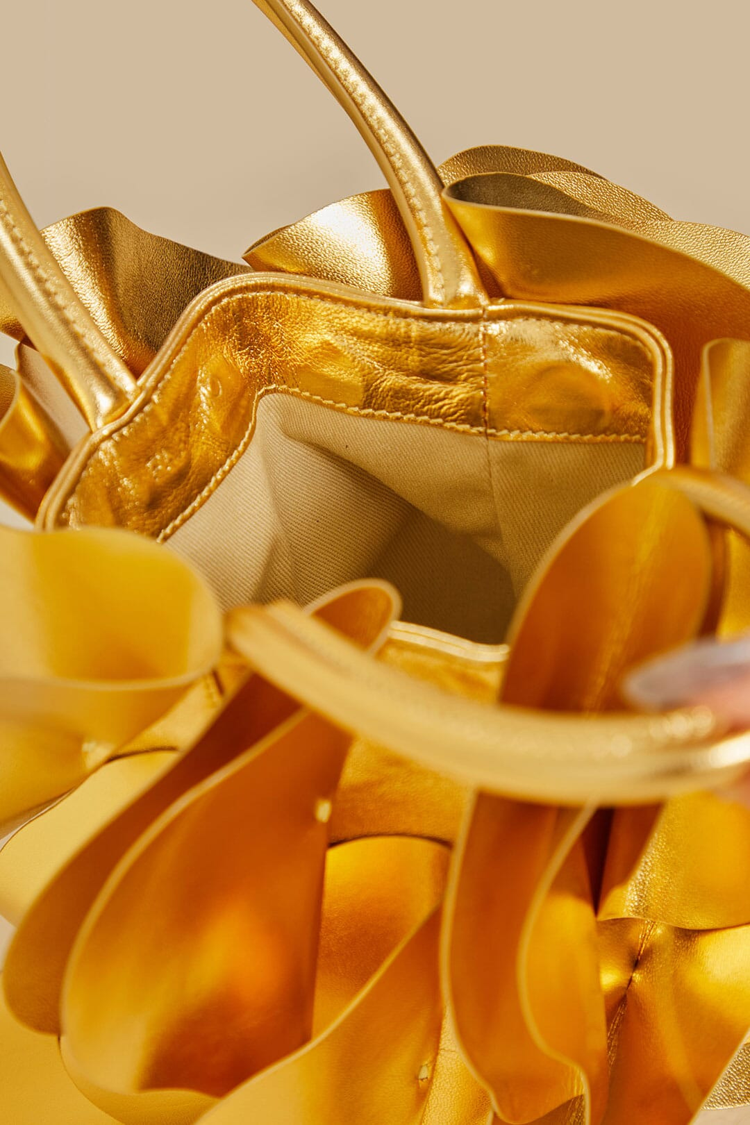 Gold Leather Flower Bag - 5