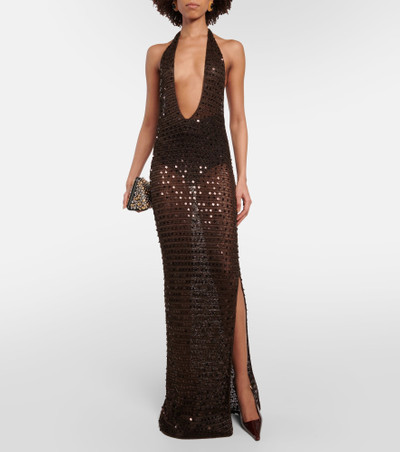 AYA MUSE Enodia sequined halterneck maxi dress outlook