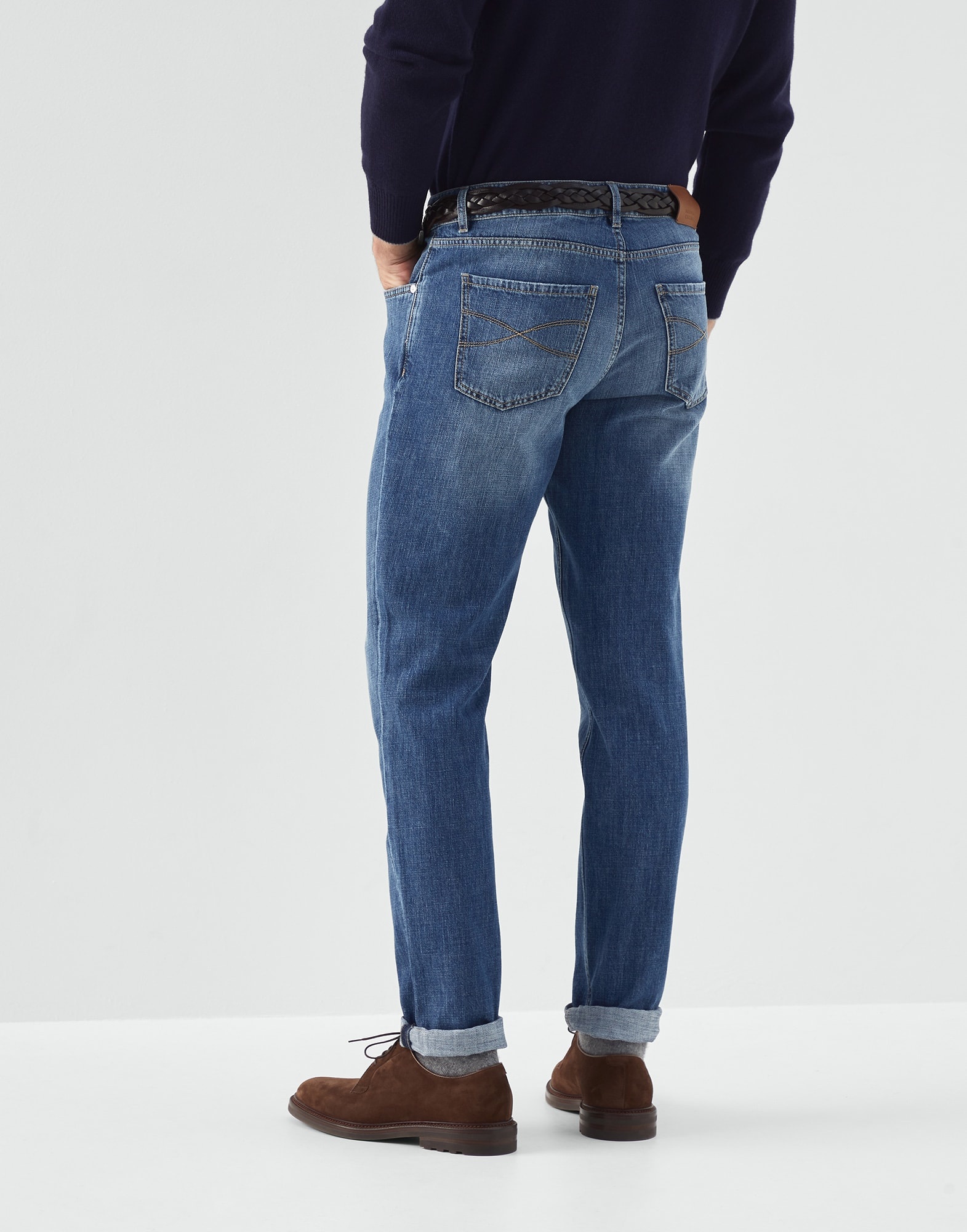 Lightweight denim traditional fit five-pocket trousers - 2