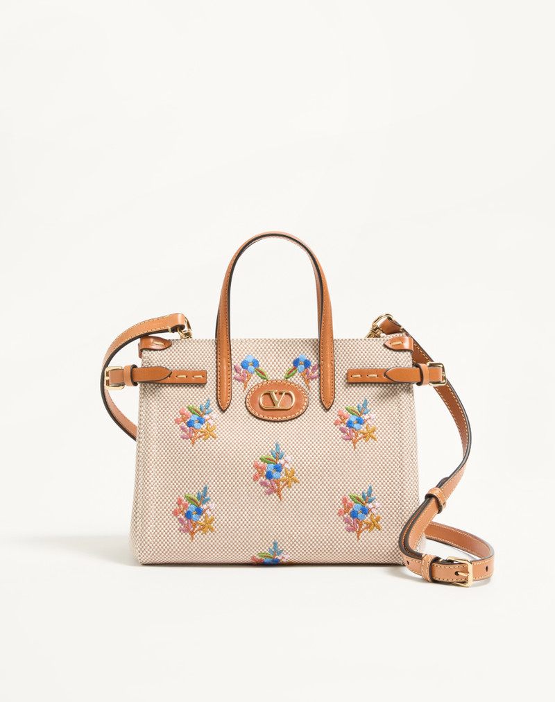 VALENTINO GARAVANI ANTIBES SMALL CANVAS SHOPPING BAG WITH EMBROIDERY 1