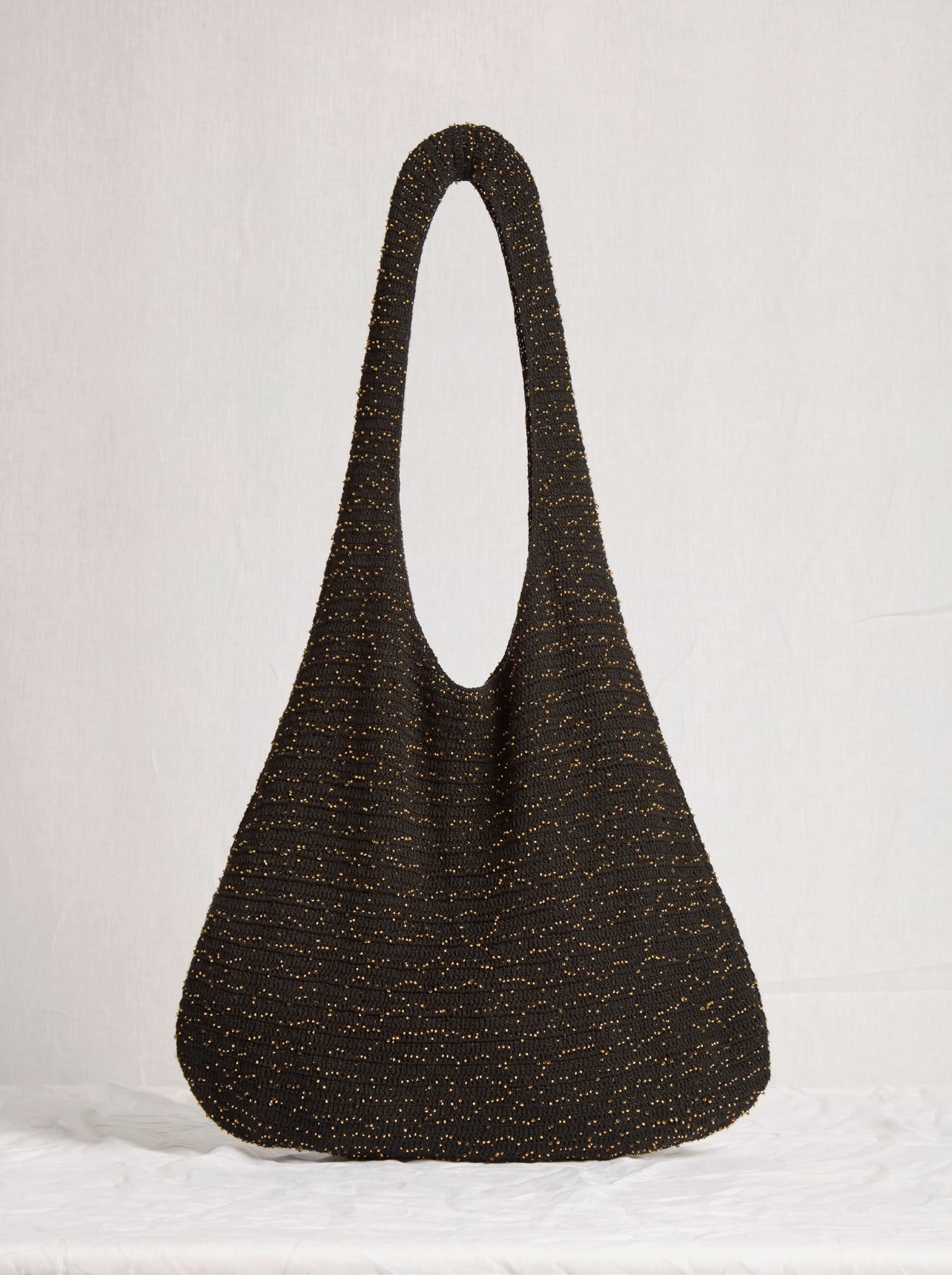 Hedone Knit Hobo Bag in Black & Gold Beaded Cashmere - 5
