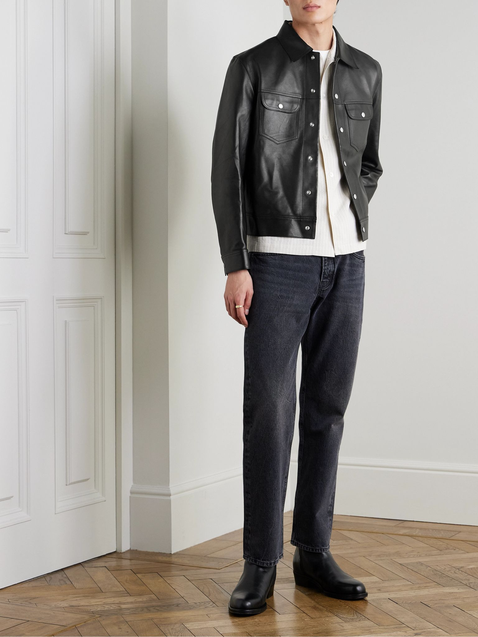 Leather Trucker Jacket Black - 2