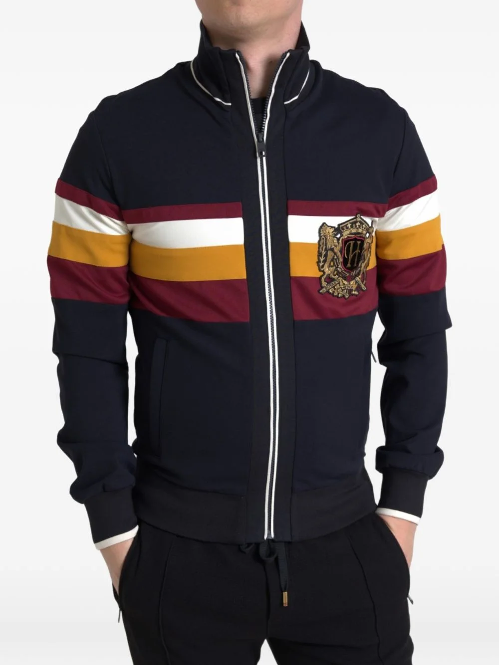 embroidered-crest striped sweater - 1