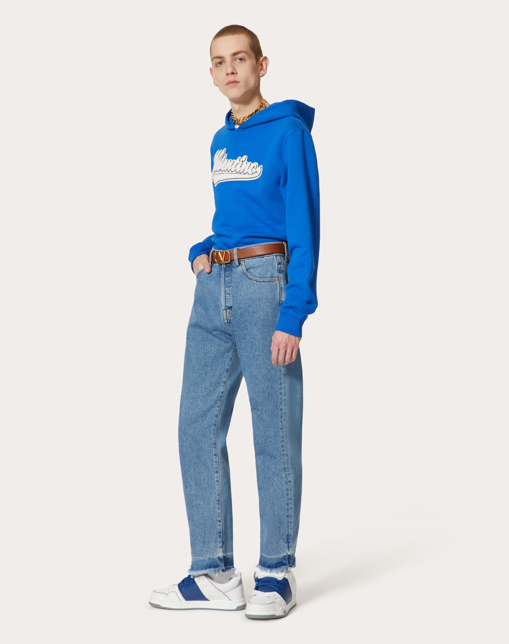 COTTON SWEATSHIRT WITH EMBROIDERED VALENTINO PATCH - 2
