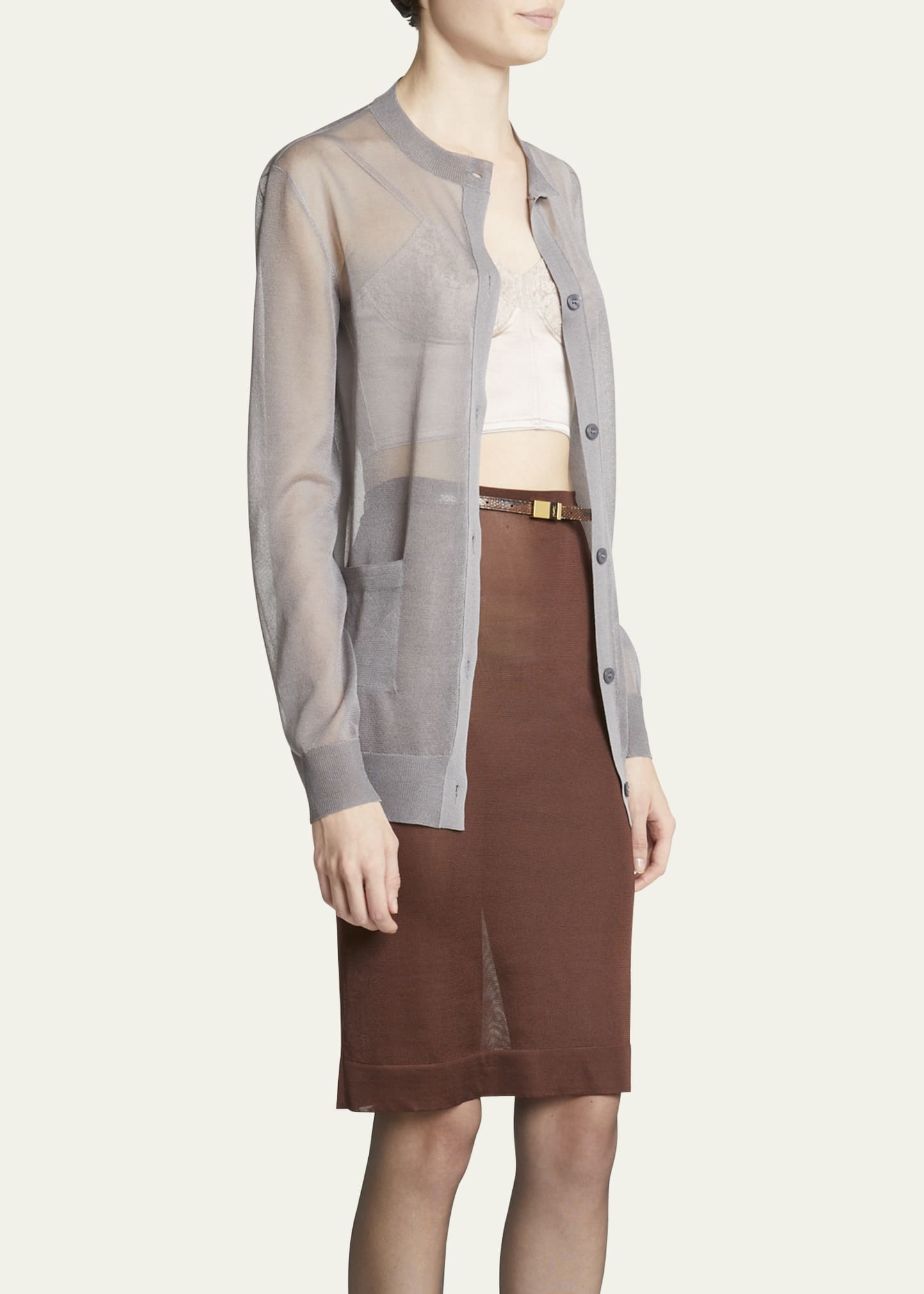 Sheer Knit Button-Front Cardigan - 4