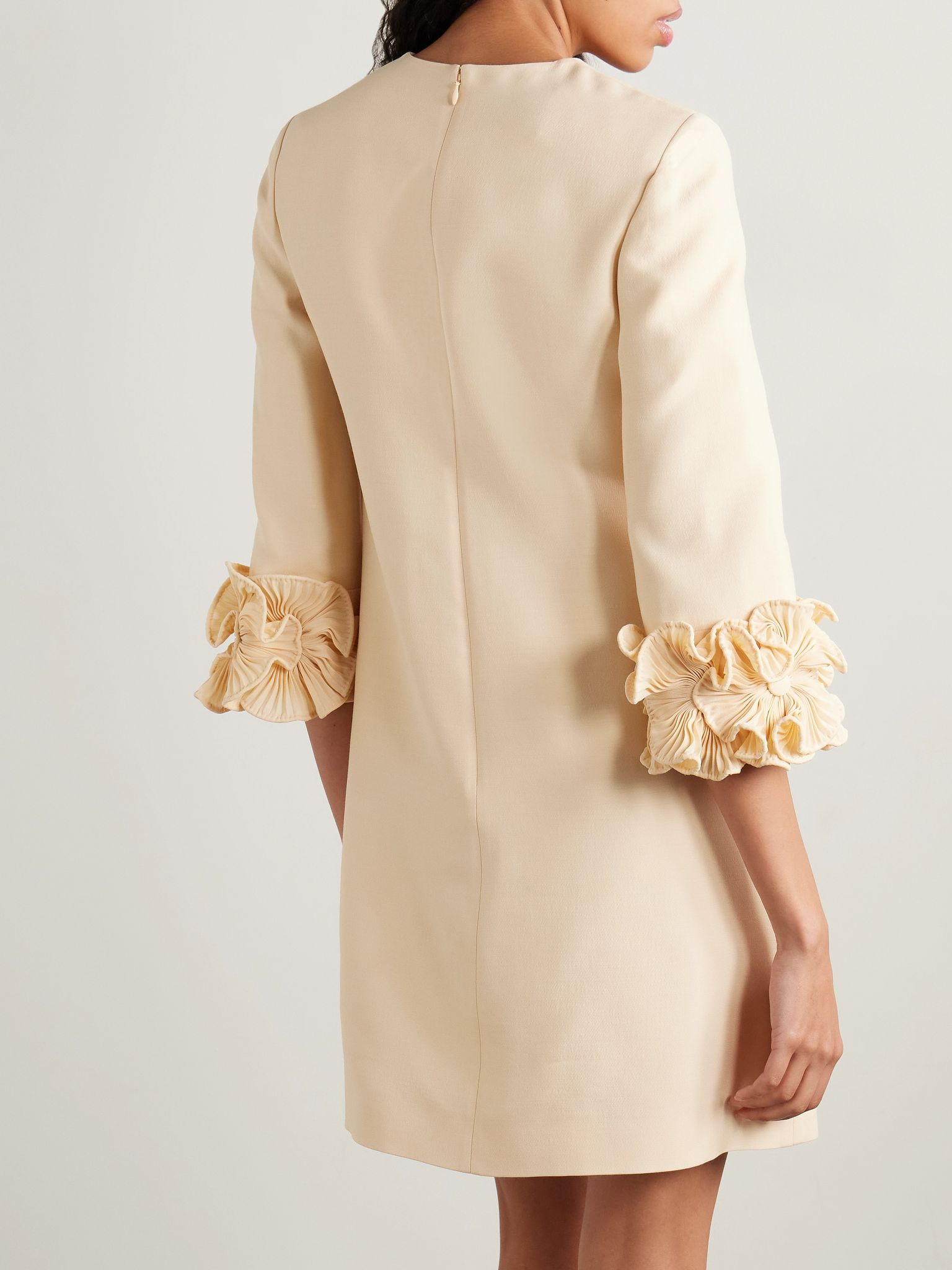 Ruffled wool and silk-blend crepe mini dress Cream - 3