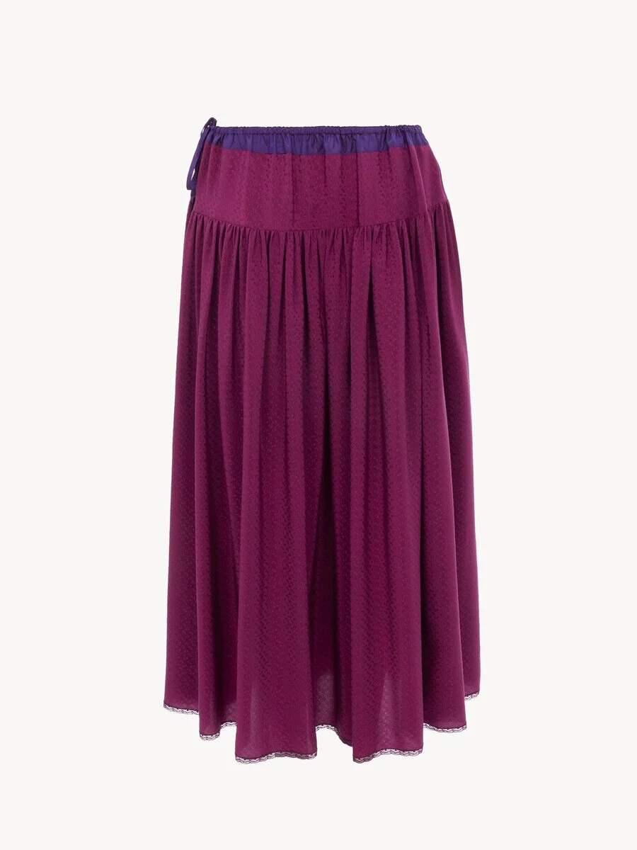 GATHERED LONG SKIRT IN SILK JACQUARD & LACE - 1