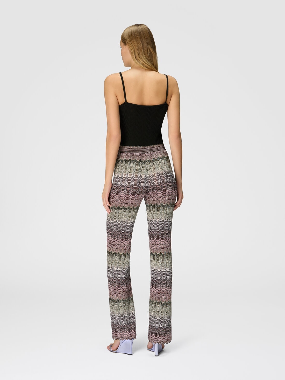 Straight trousers with glare-patterned zig zag lamé - 3