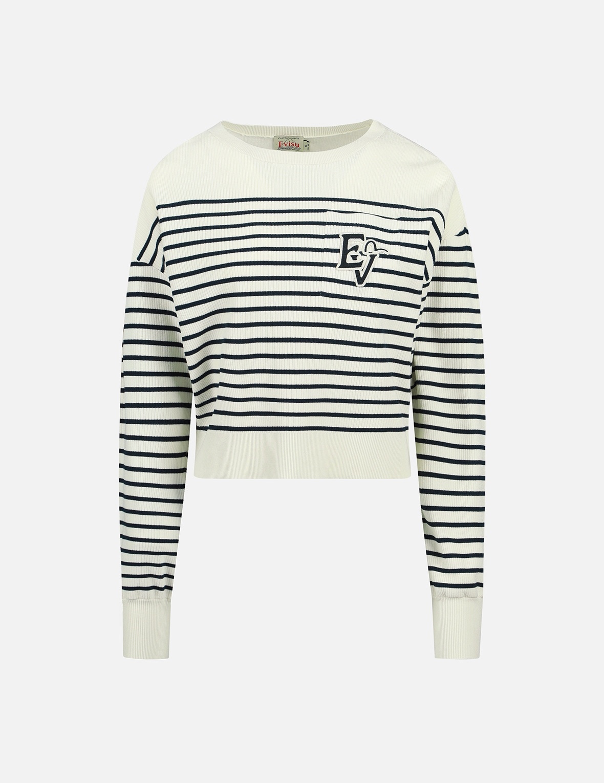 LOGO BADGE POCKET STRIPE SWEATER - 1