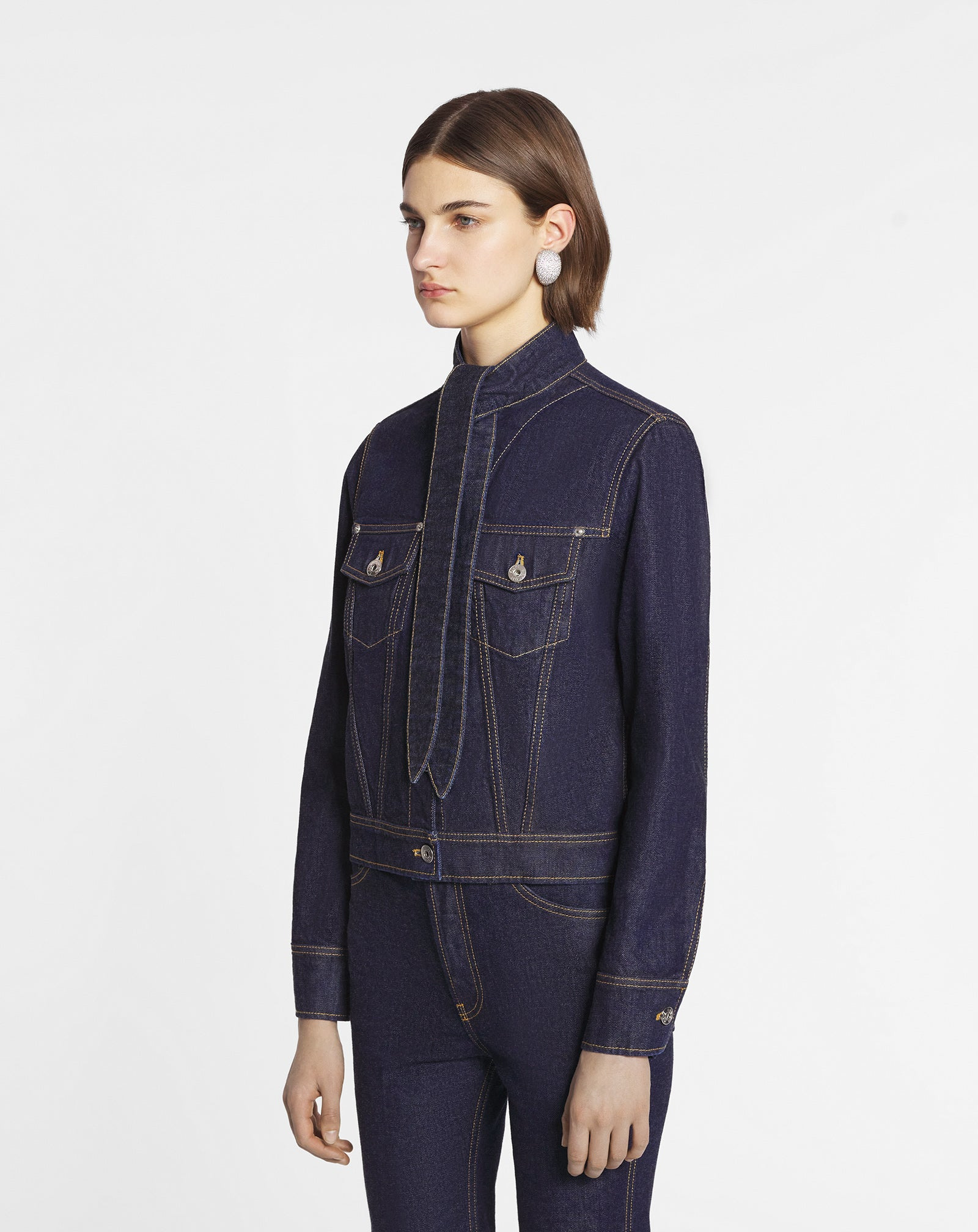 ASCOT COLLAR JACKET IN DENIM - 3