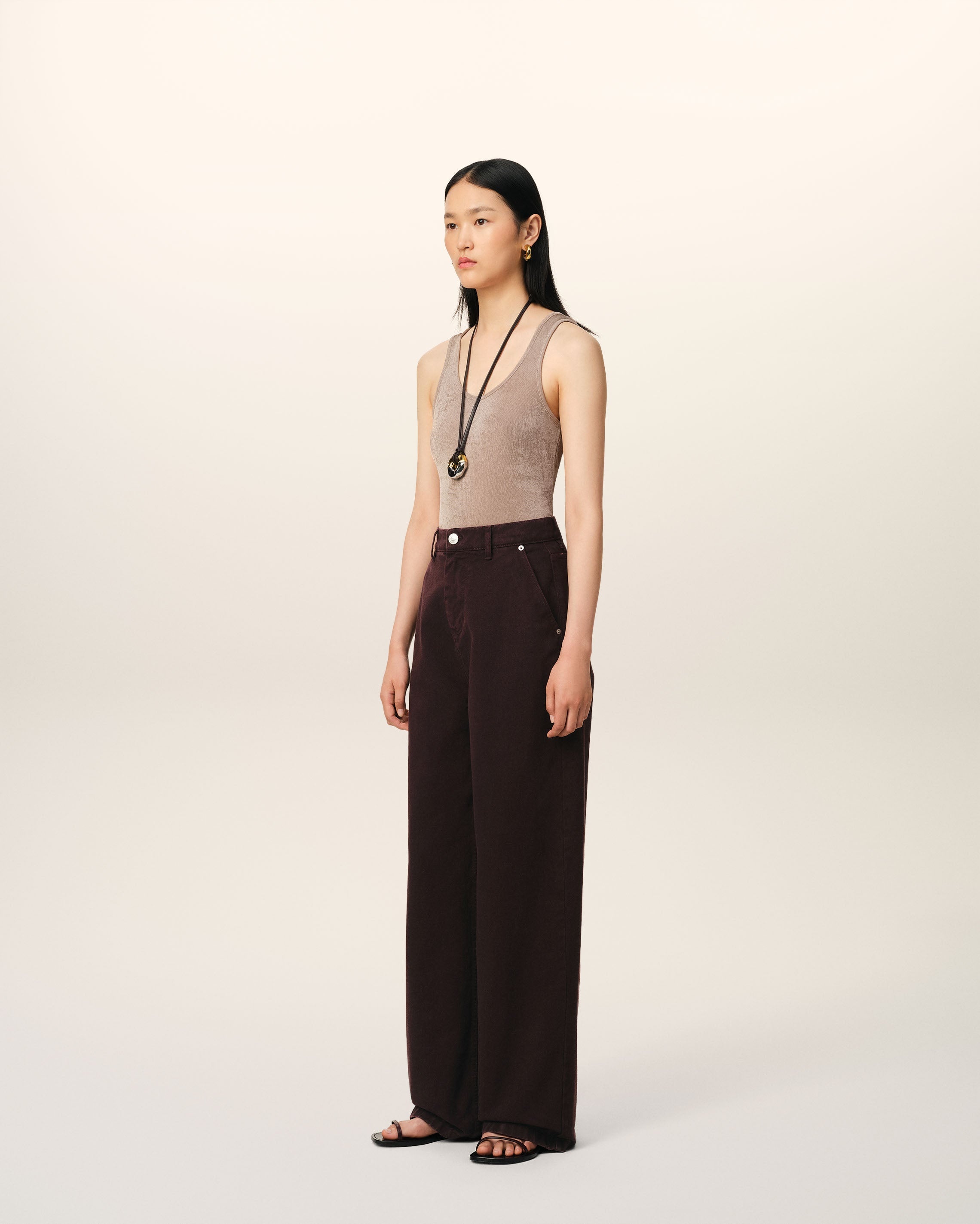 BURGUNDY COTTON WIDE FIT JEANS - 6