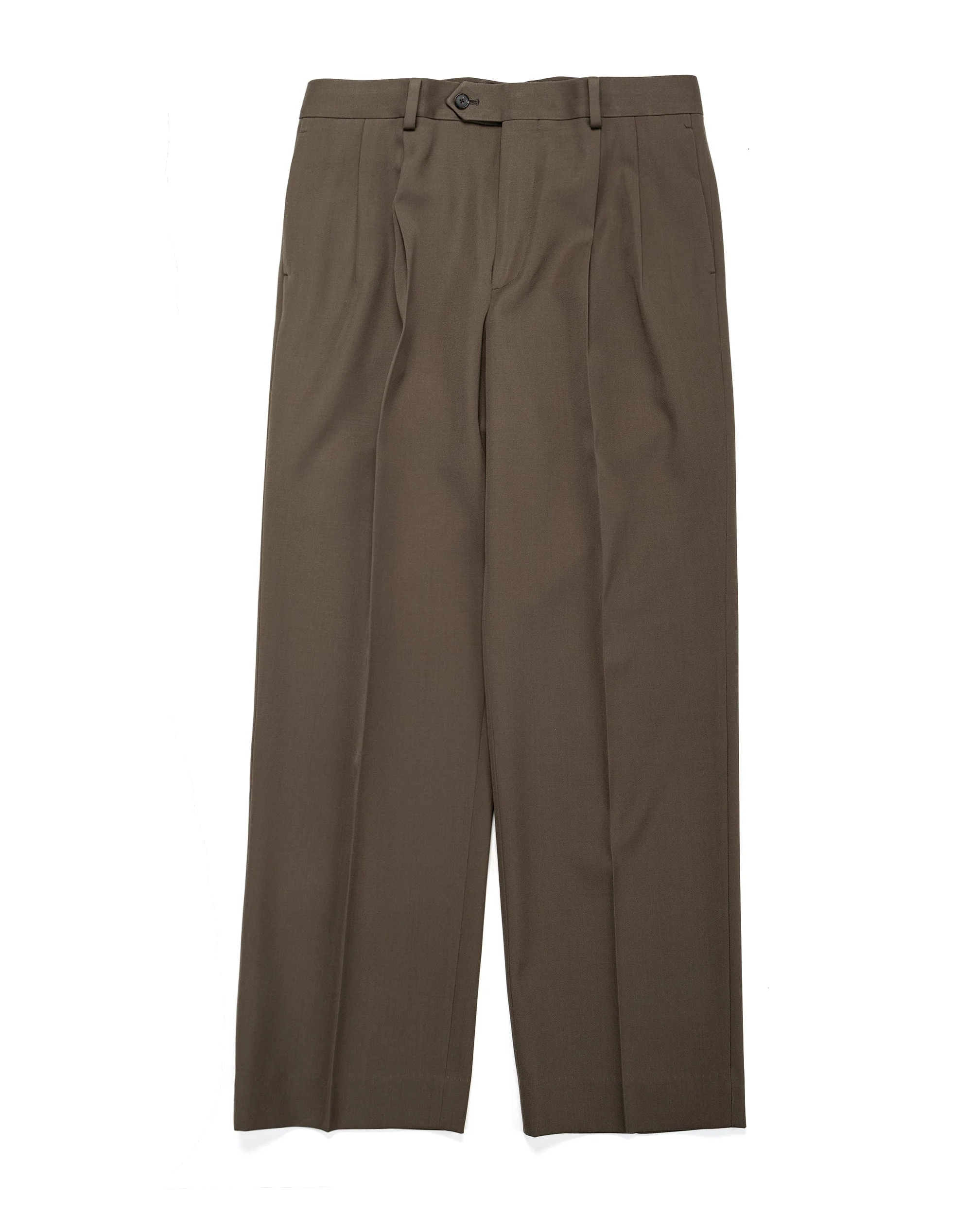 Light Wool Max Gabardine Two-Tuck Slacks Dark Olive Brown - 1