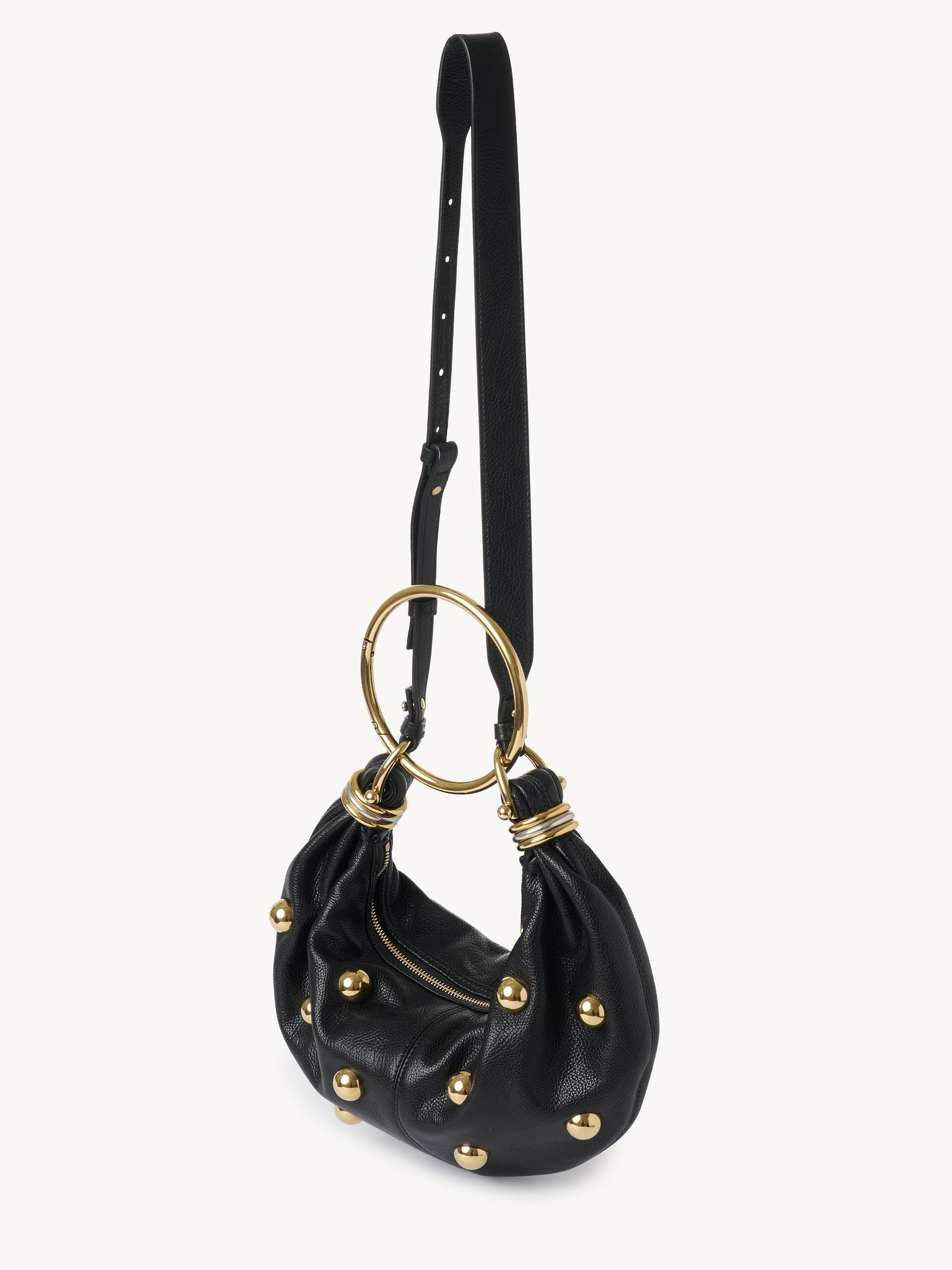 SMALL BRACELET HOBO BAG IN GRAINED LEATHER WITH STUDS - 3