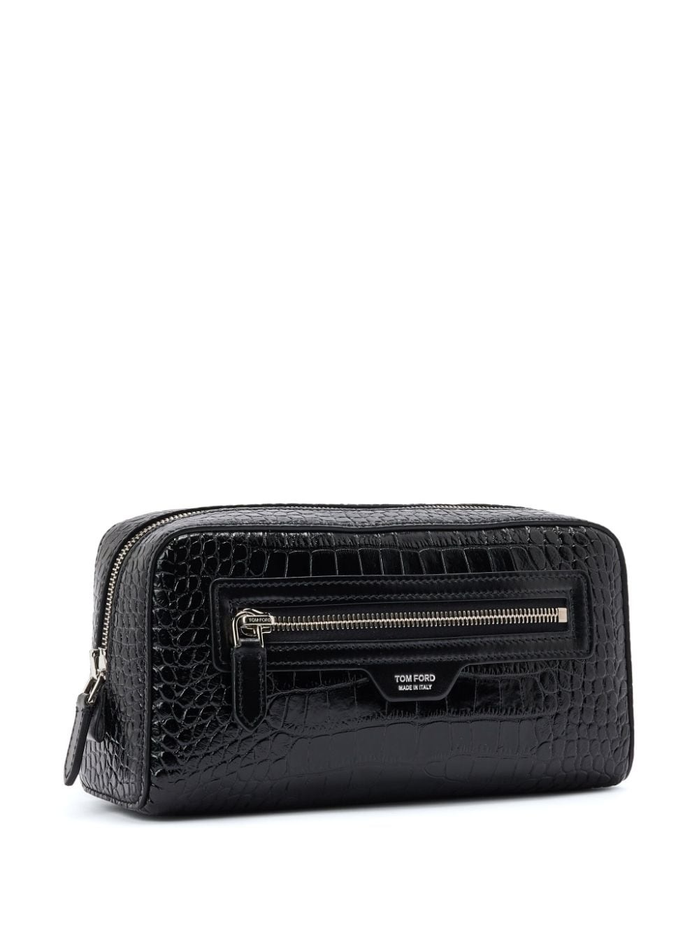 crocodile-print leather wash bag - 3