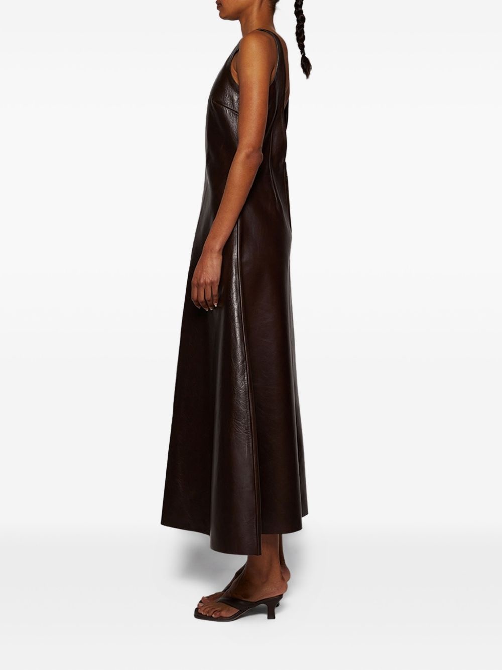 sleeveless leather midi dress - 4