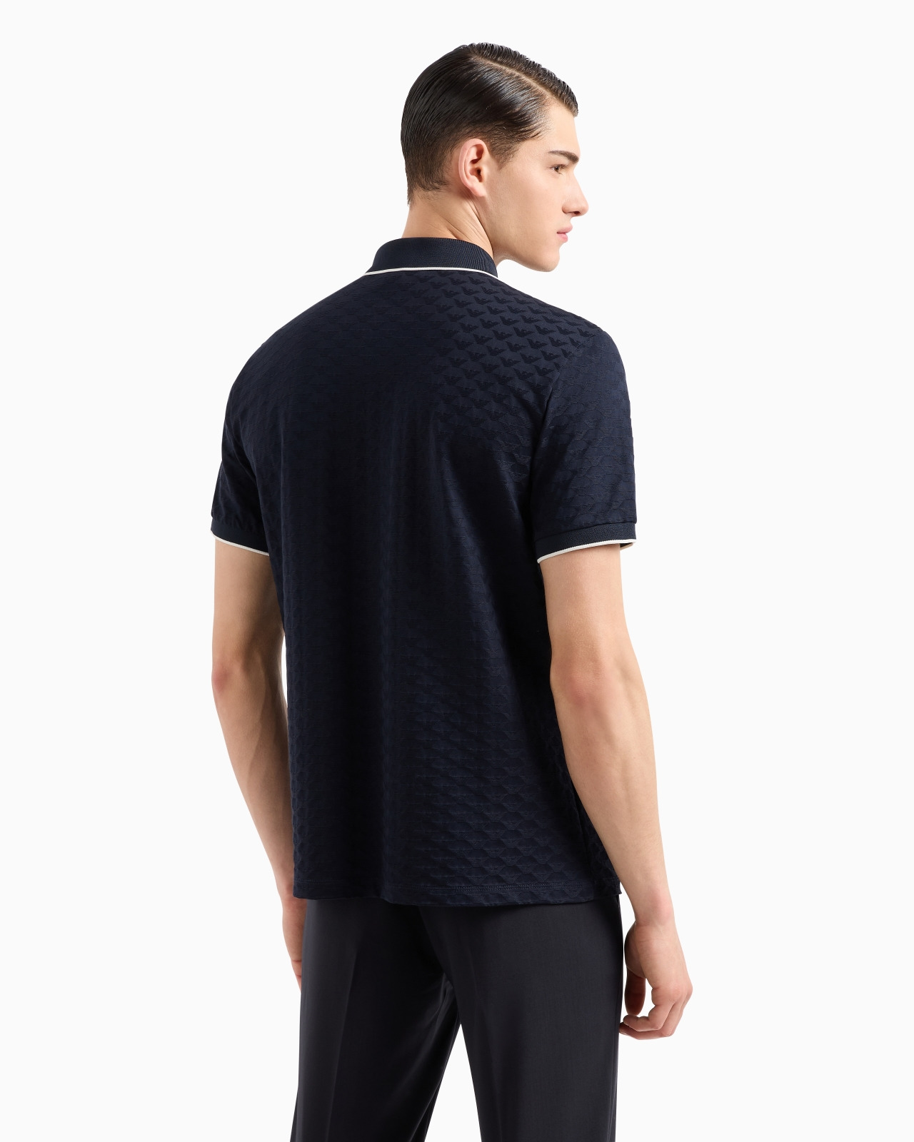 Mercerised jersey polo shirt with all-over jacquard eagle - 3