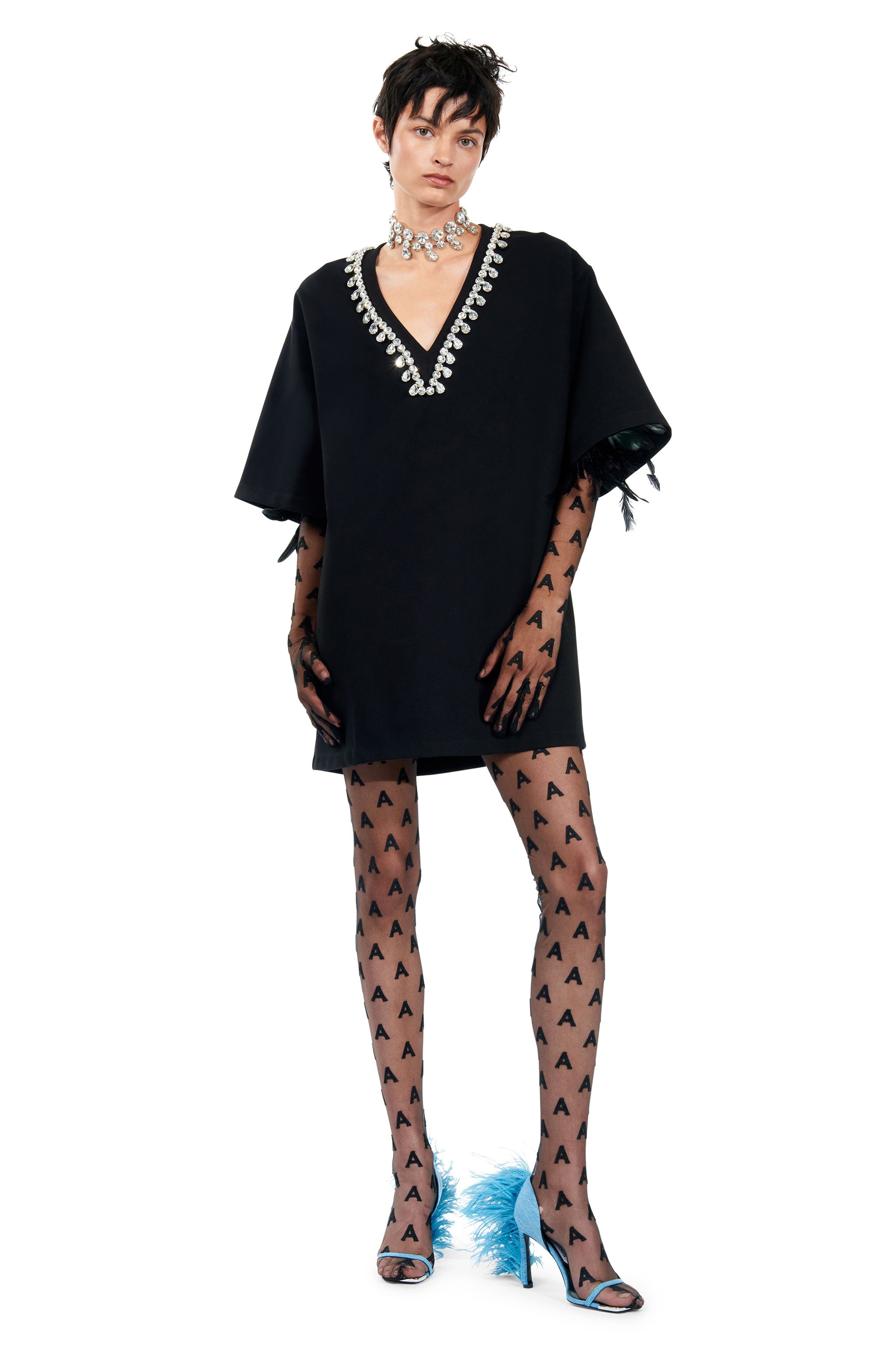 V-NECK CRYSTAL T-SHIRT DRESS - 4