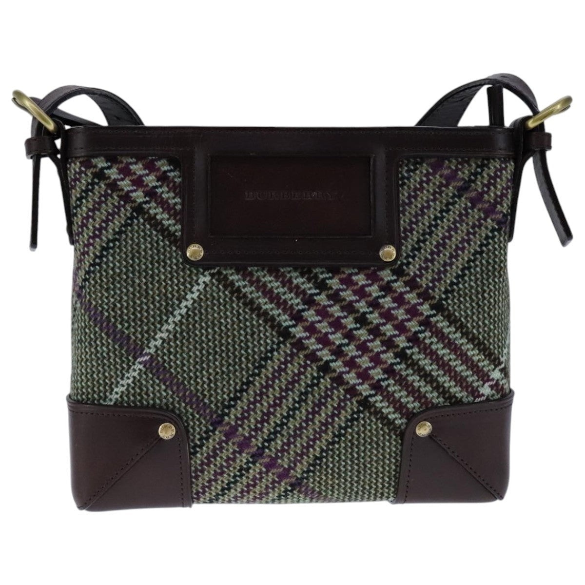 Burberry Nova Check Shoulder Bag Wool Green Brown Gold - 13