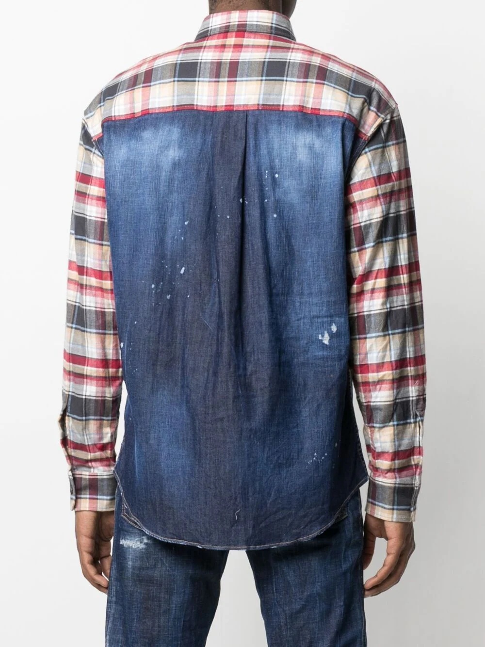 plaid panelled denim shirt - 4