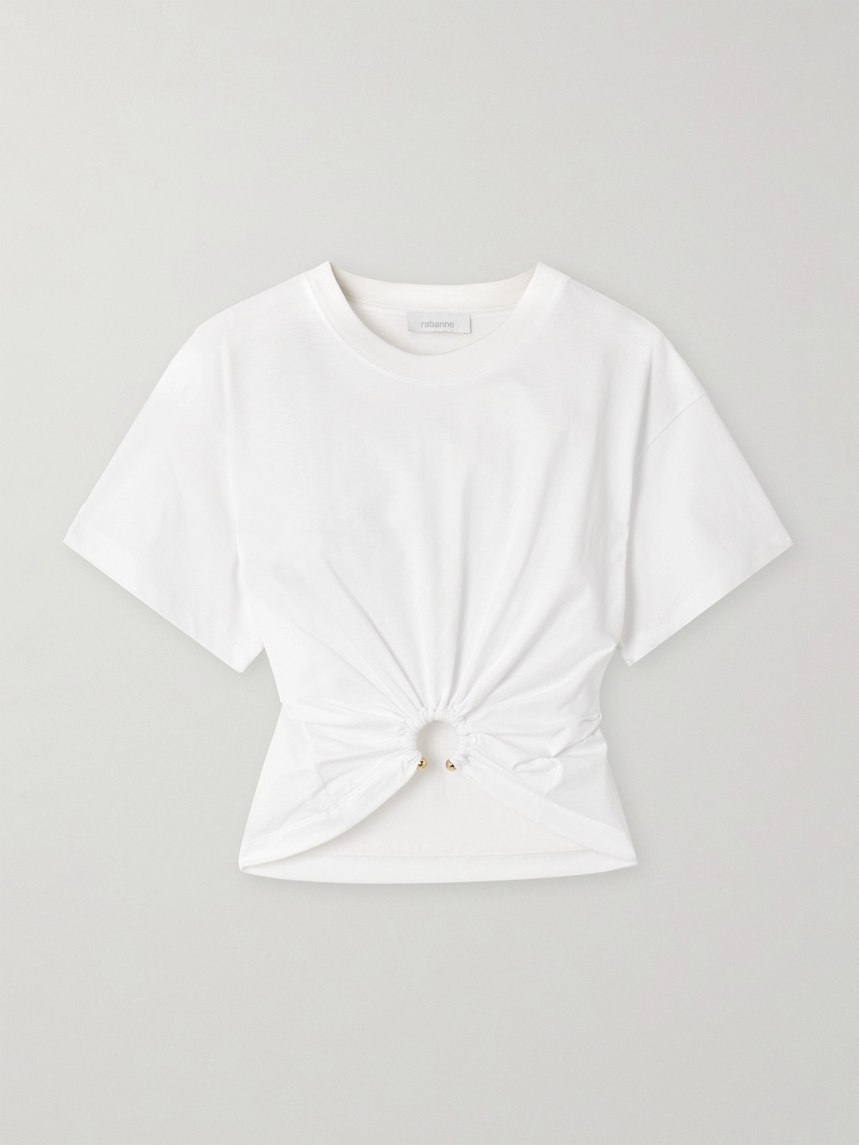 Cropped Embellished Gathered Cotton-jersey T-shirt - 1
