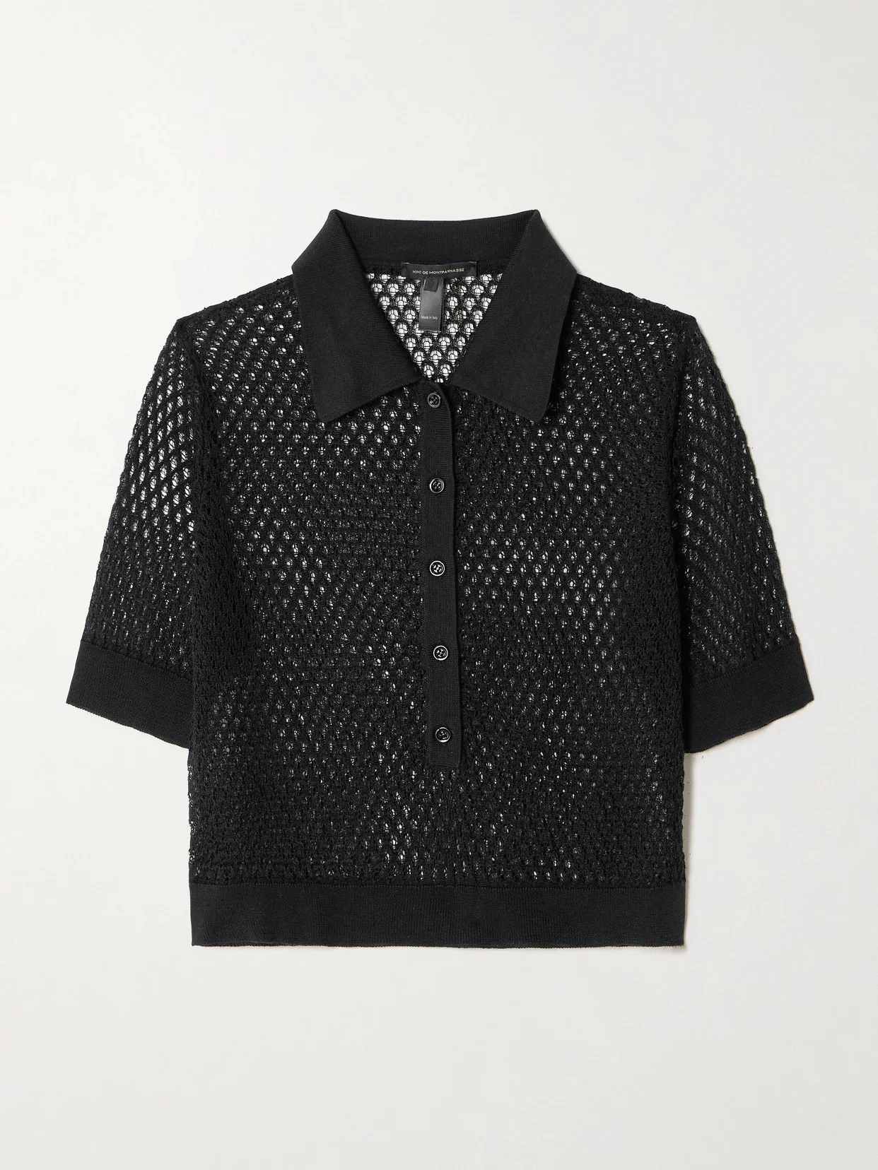 Cropped Open-knit Silk Polo Shirt - 1