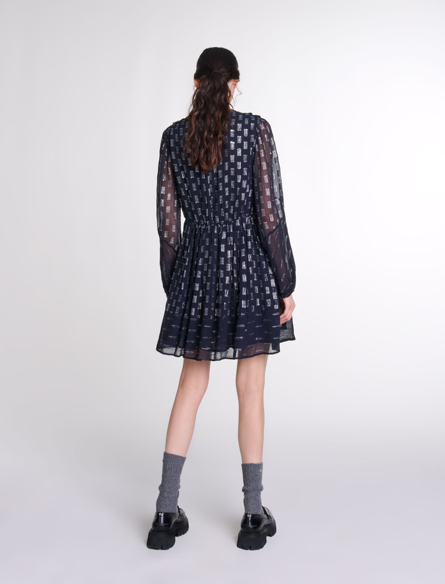 Pleated floral motif short dress - 4