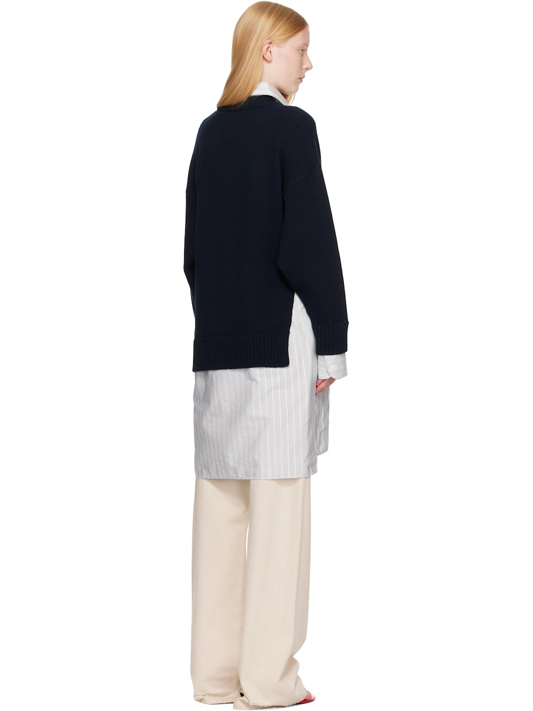 Navy Crewneck Jumper Shirt Midi Dress - 3