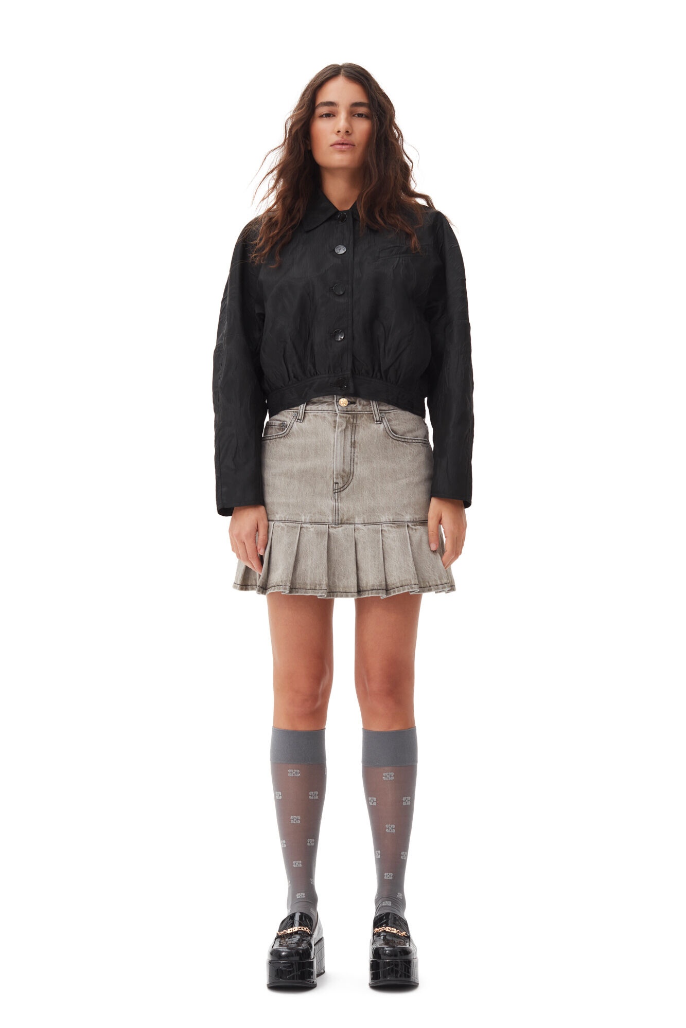 GREY FUTURE DENIM PLEATED MINI SKIRT - 3