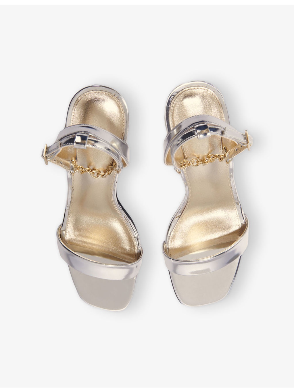 Chain-Embellished Metallic-Leather Heeled Sandals - 2