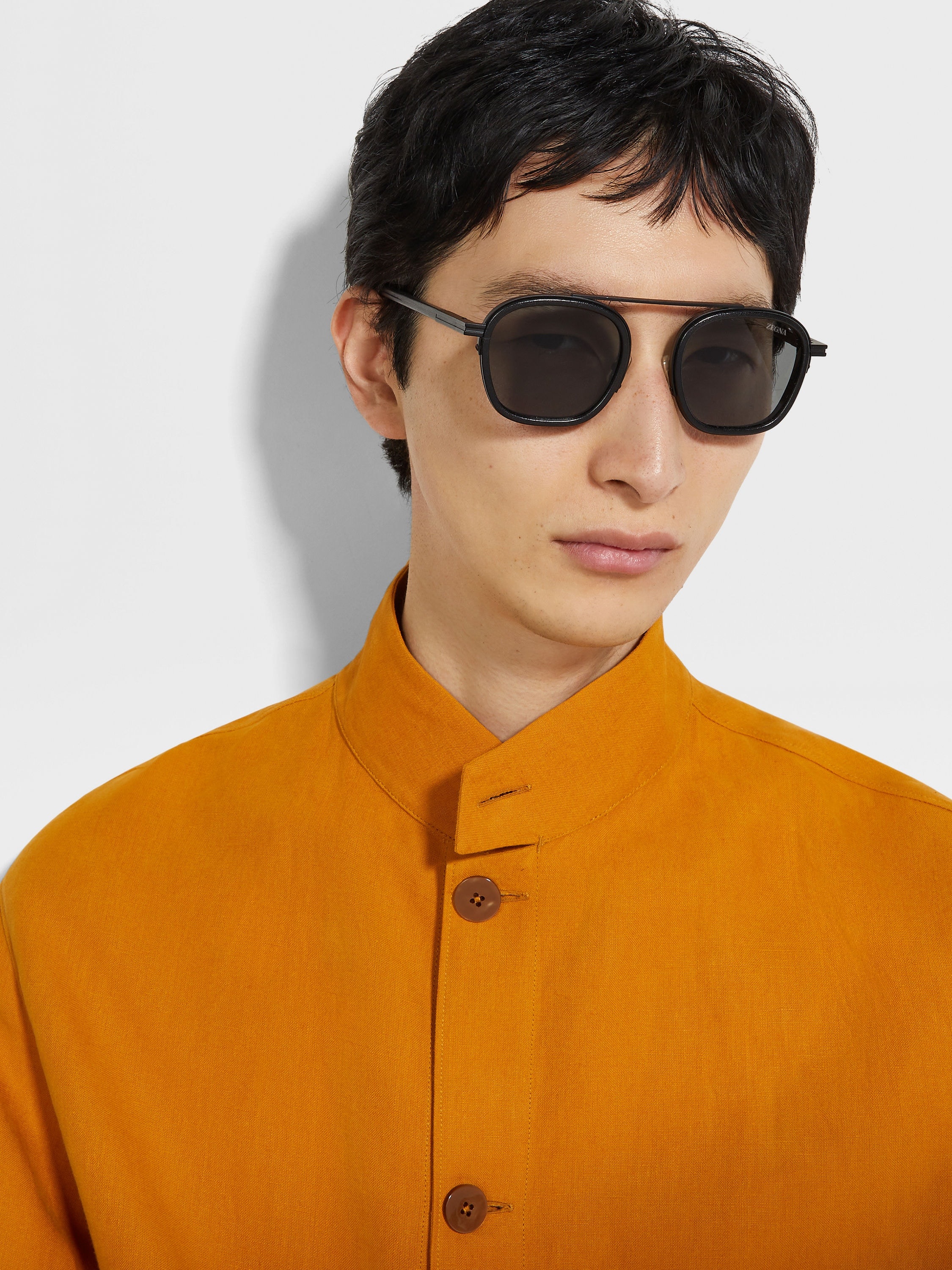 BLACK ORIZZONTE I METAL ACETATE AND LEATHER SUNGLASSES - 4