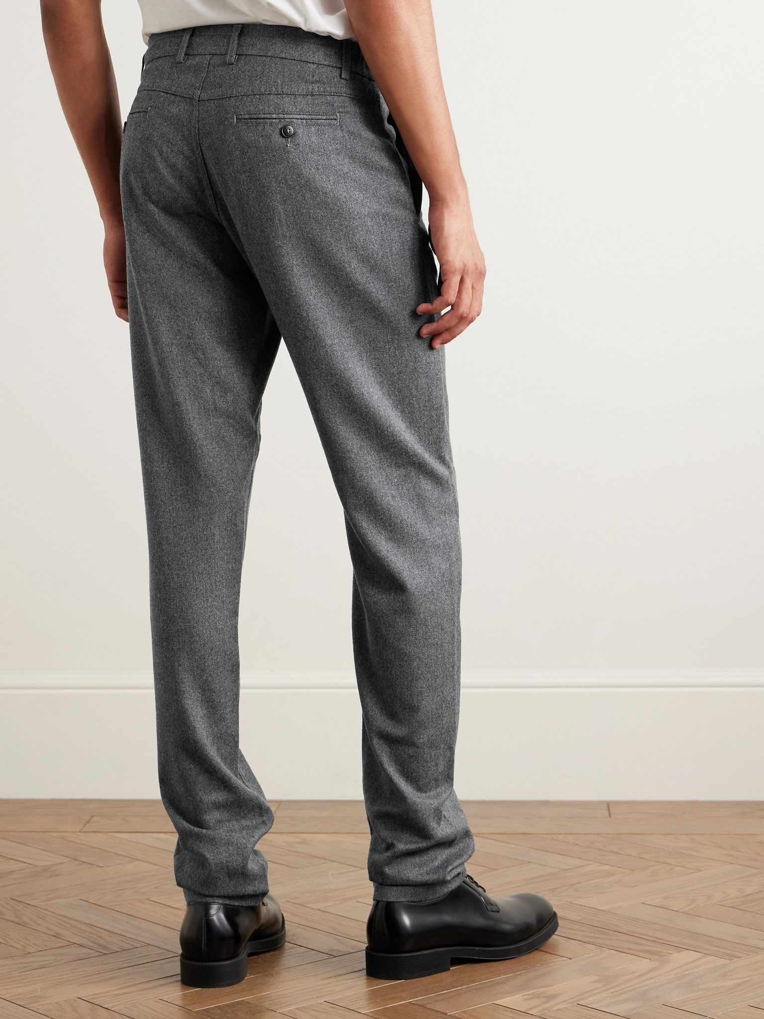 Tapered Wool-Flannel Drawstring Trousers Gray - 4