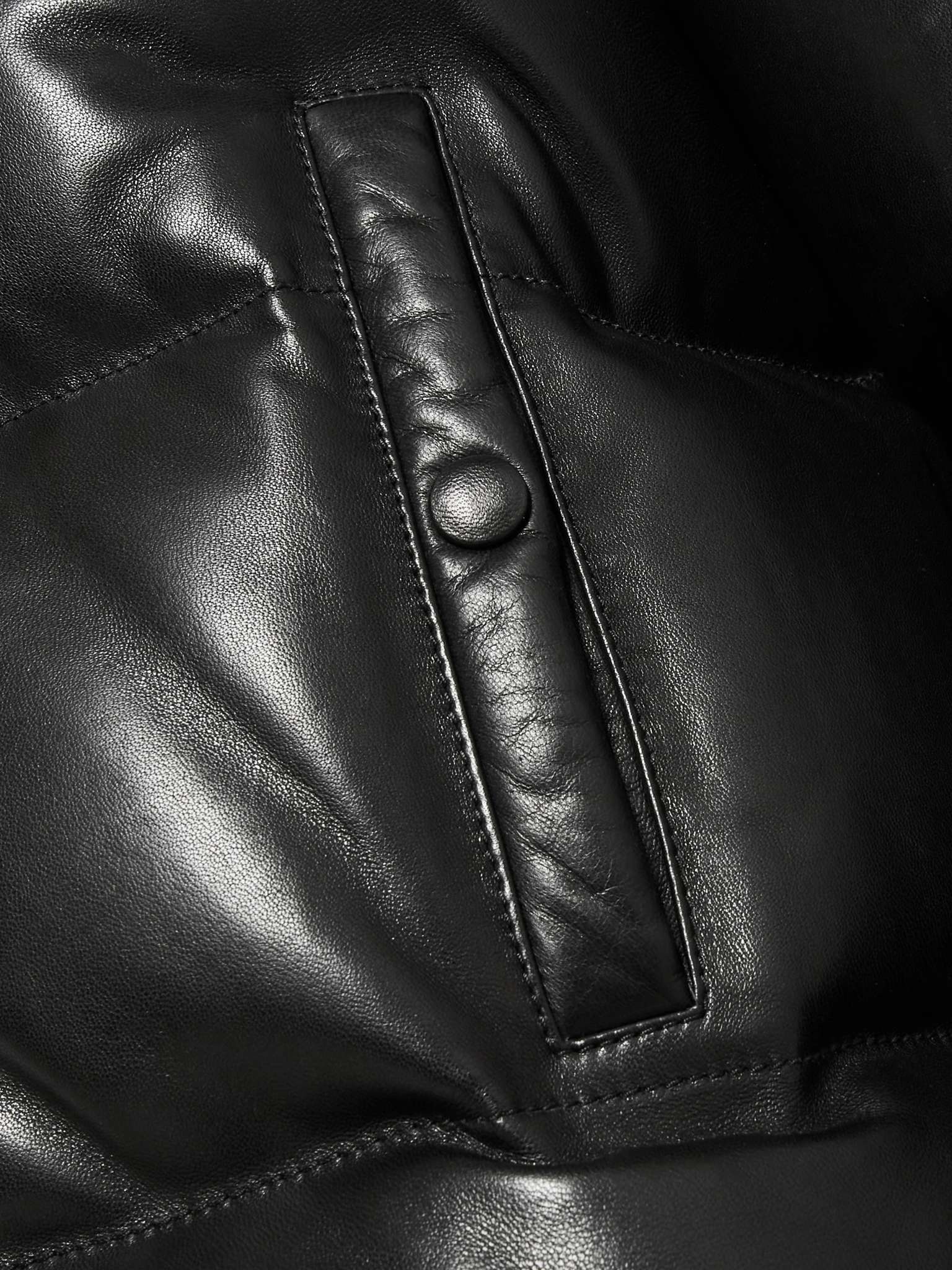 Quilted Leather Hooded Down Jacket - 3