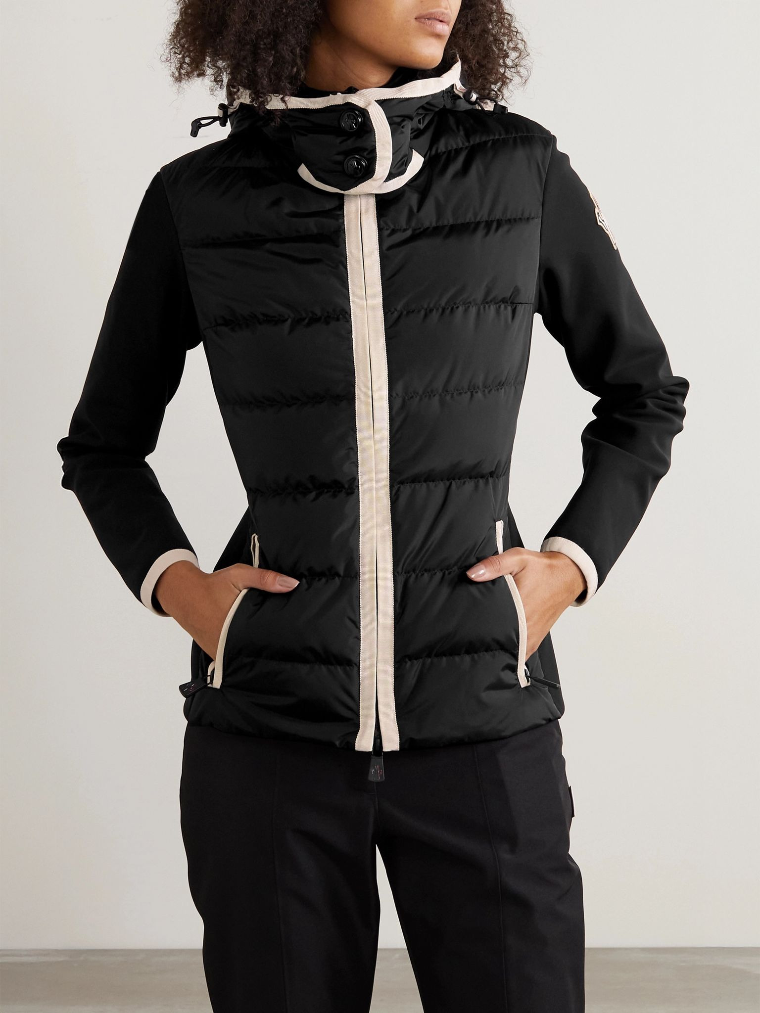 Hooded paneled twill and quilted stretch-shell down jacket Black - 3