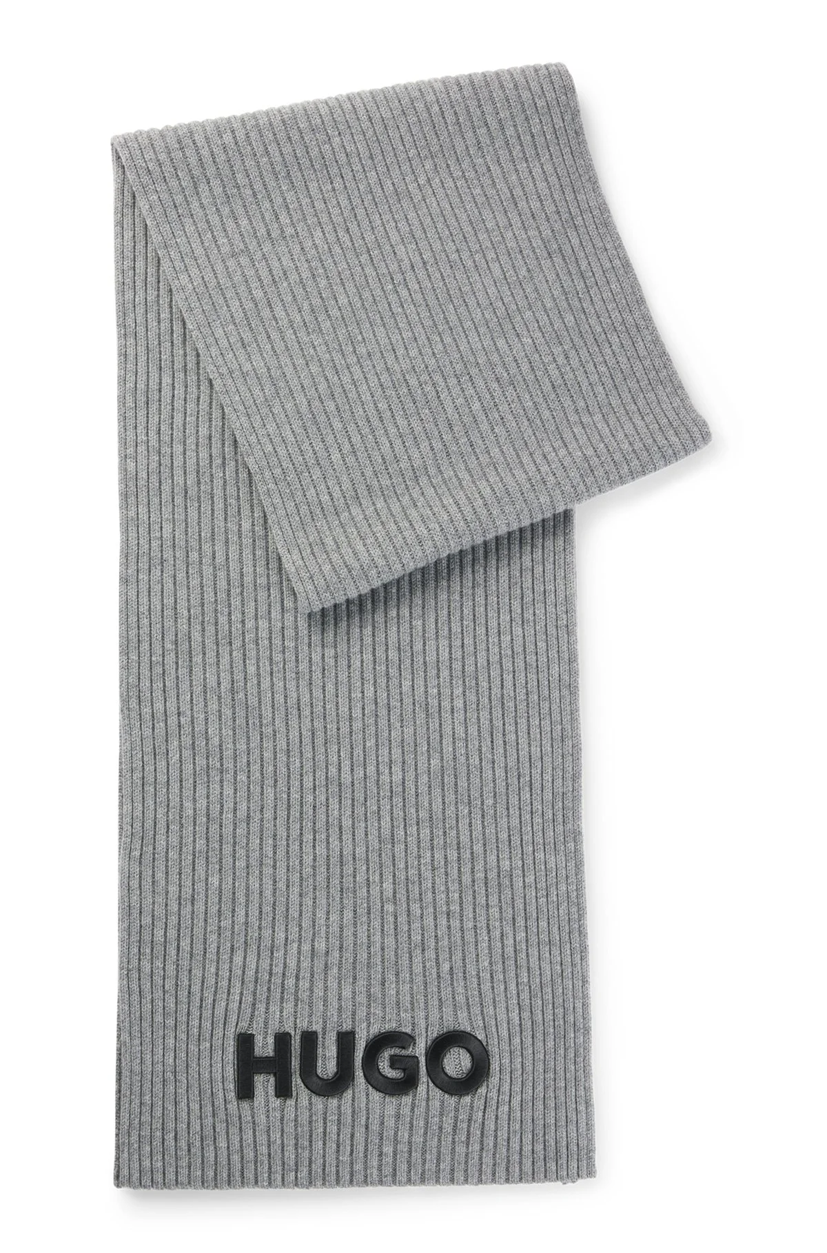 RIBBED SCARF IN WOOL WITH EMBROIDERED LOGO - 1