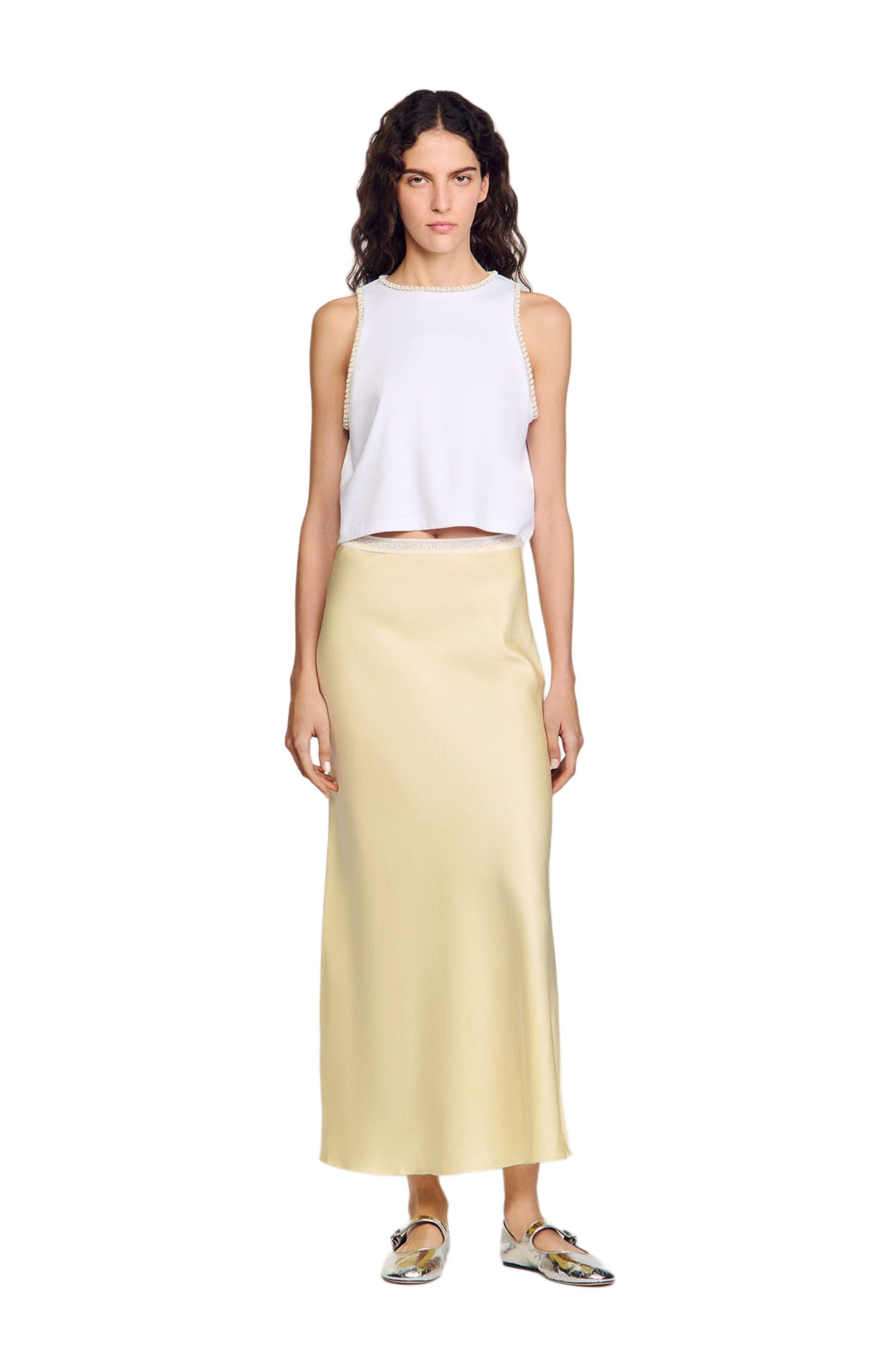 SANDRO Long satin-effect skirt in Yellow at Nordstrom - 3