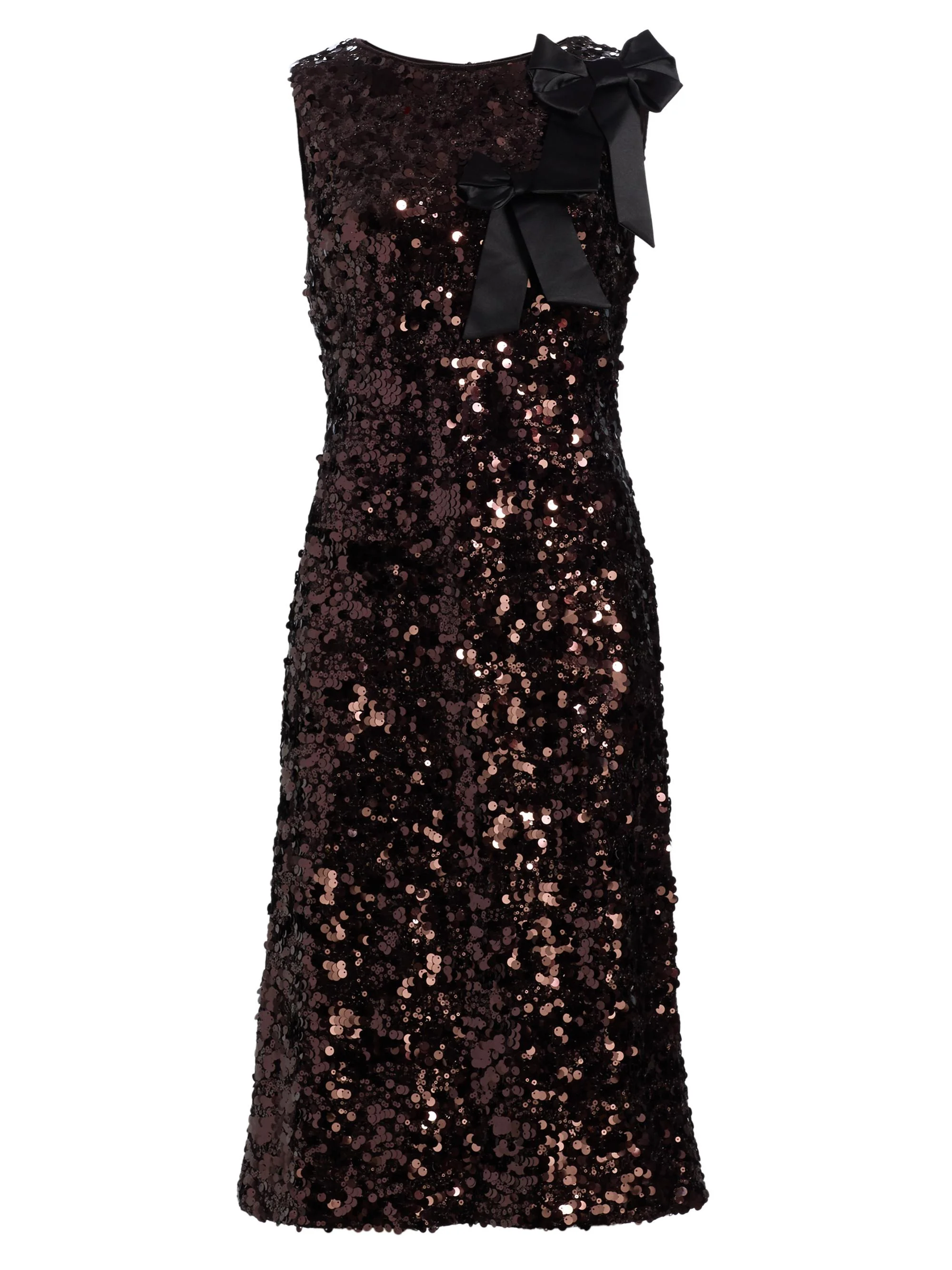 Women's Bow-Appliqué Sequin Sheath Midi-Dress - Demitasse - 1