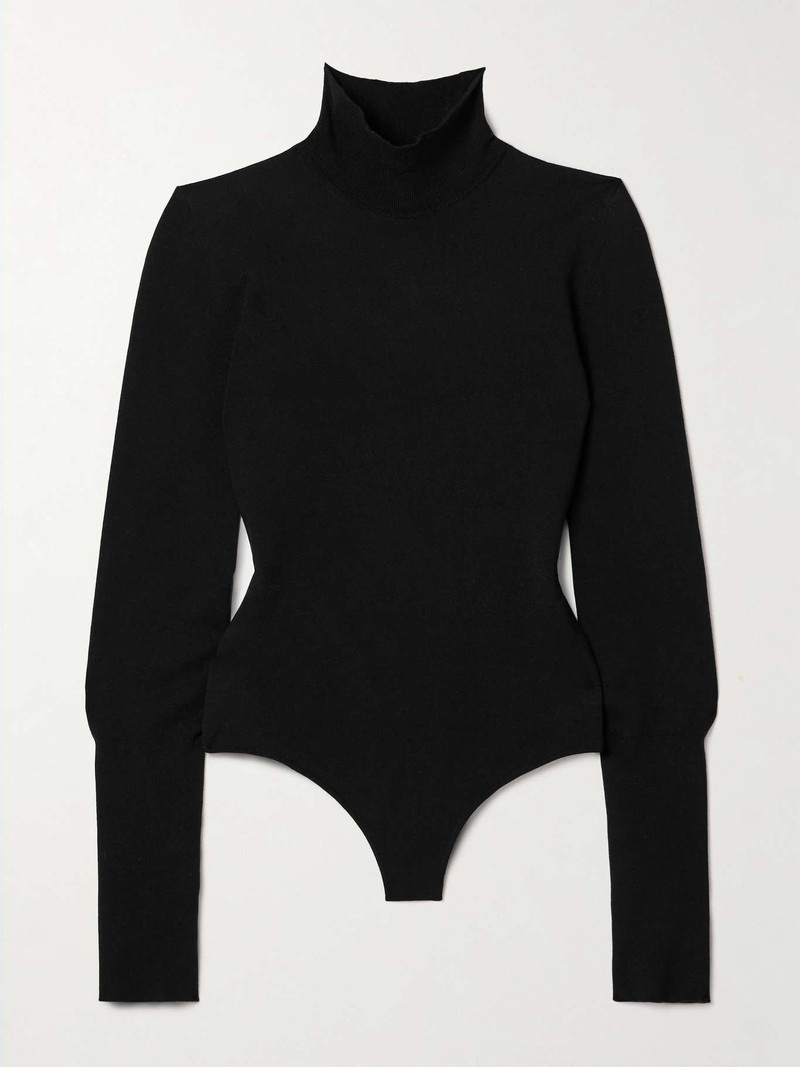 Thea wool-blend jersey turtleneck thong bodysuit - 1