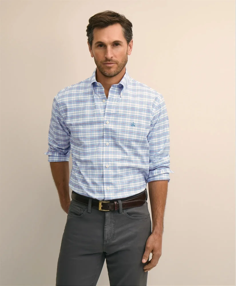 Stretch Cotton Non-Iron Oxford Polo Button Down Sport Shirt - 1