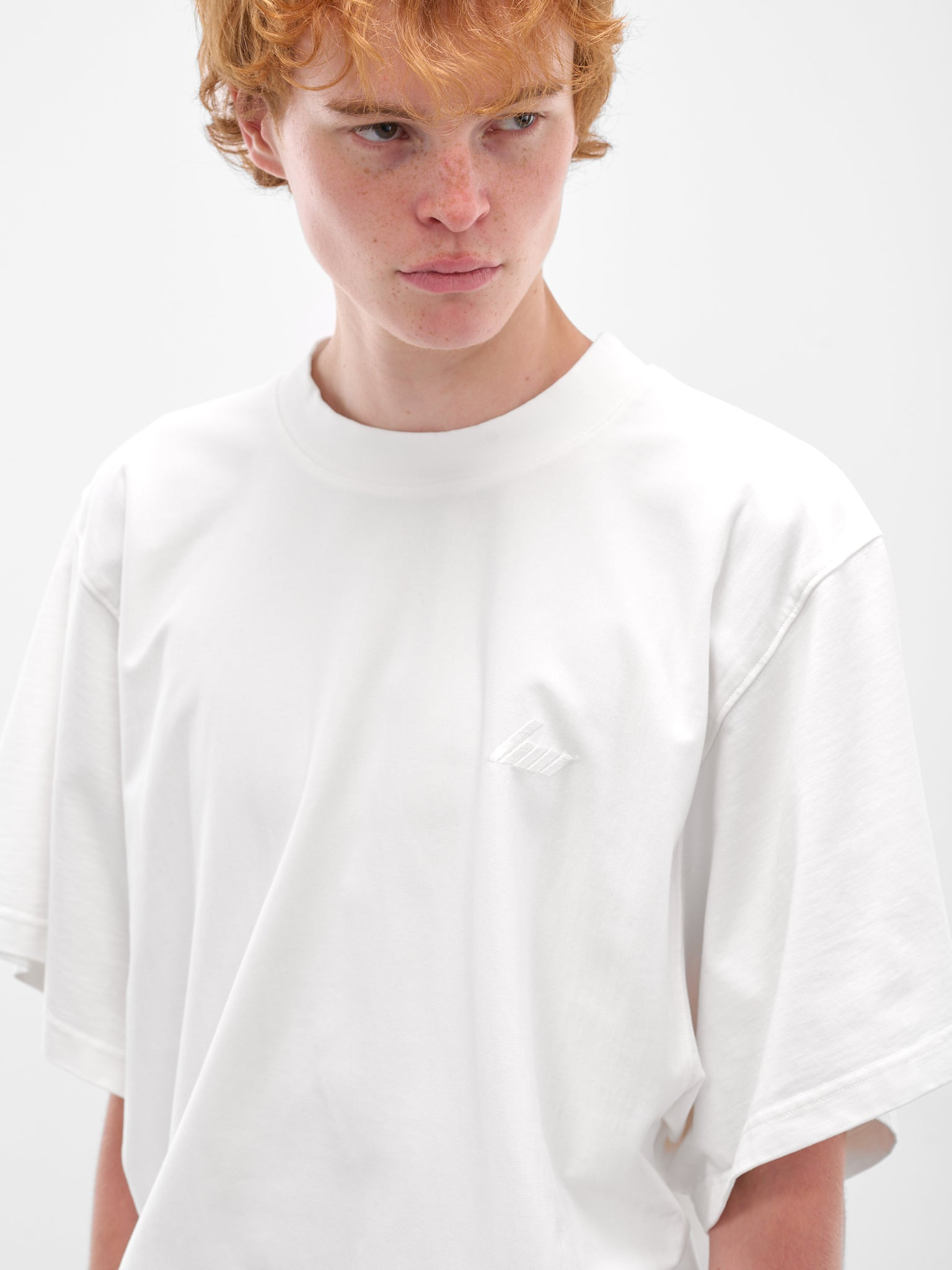 White Oversized Embroidered Tee - 5