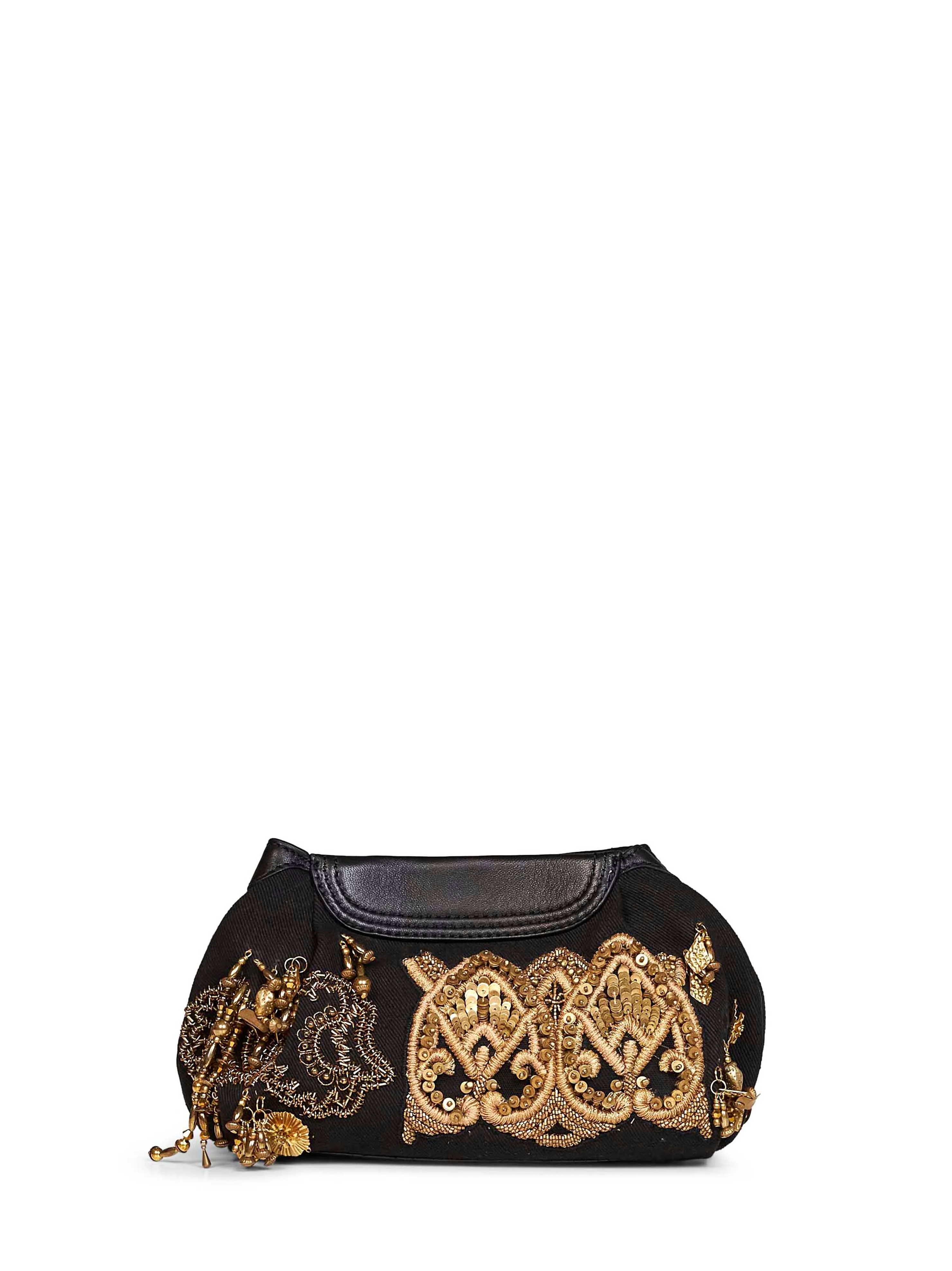 Black Blossom868 embroidered clutch with shoulder strap - 1