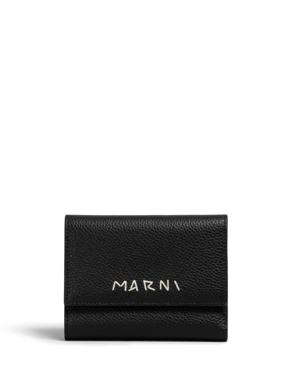 logo embroidered leather wallet - 1