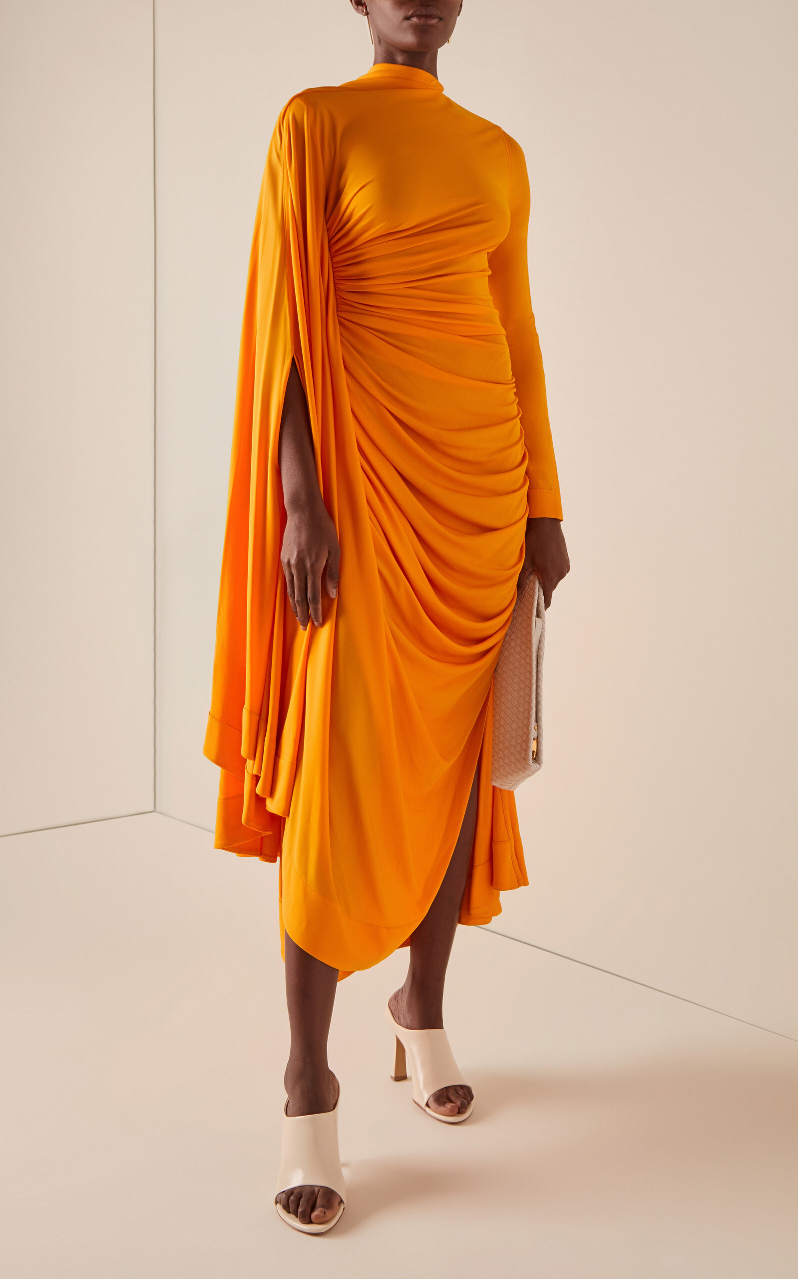 Asymmetric Draped Jersey Midi Dress orange - 3