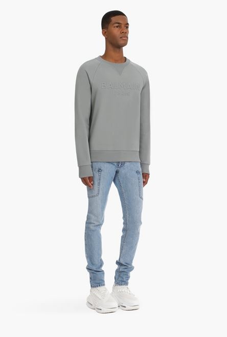 Gray cotton sweatshirt with embossed Balmain logo - 7