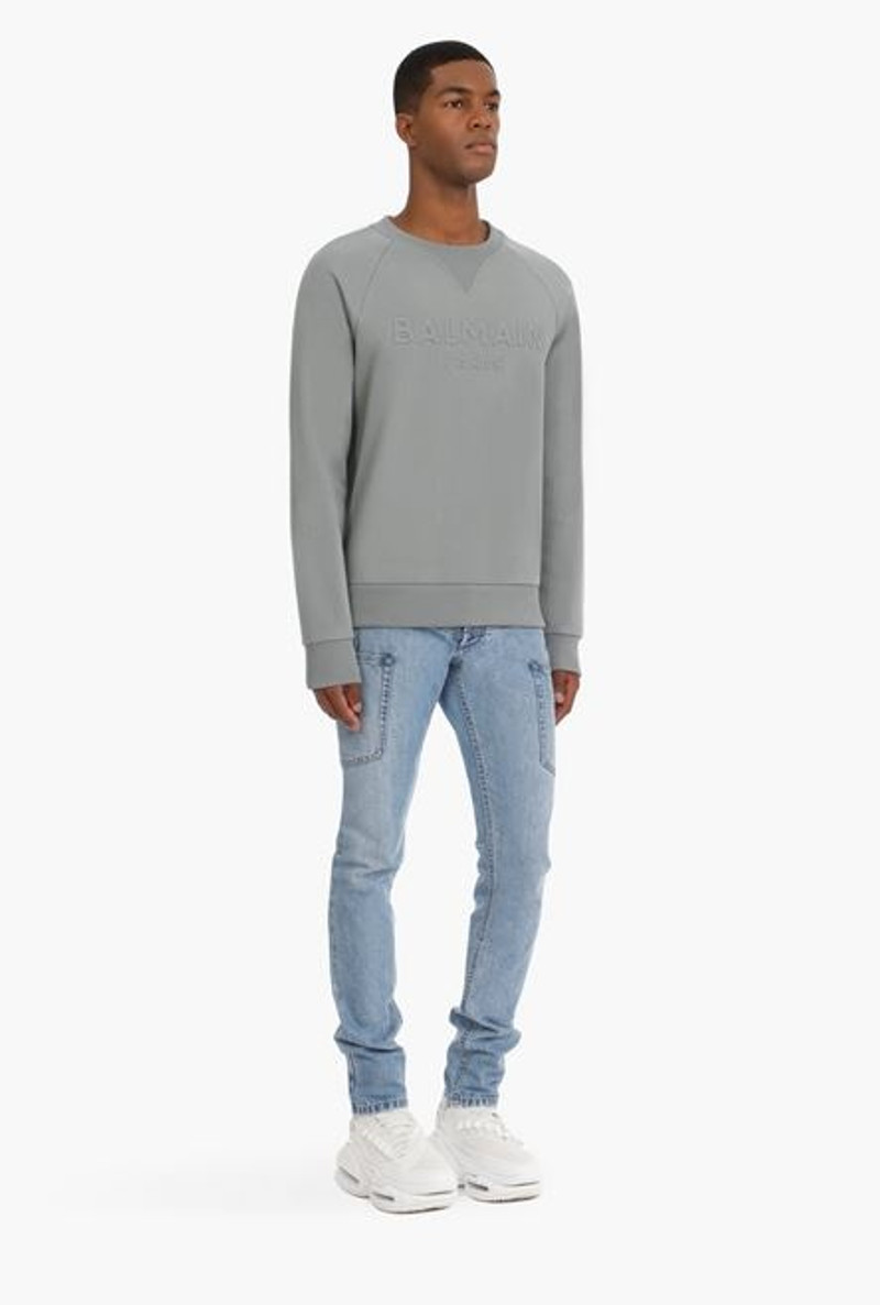 Gray cotton sweatshirt with embossed Balmain logo 7