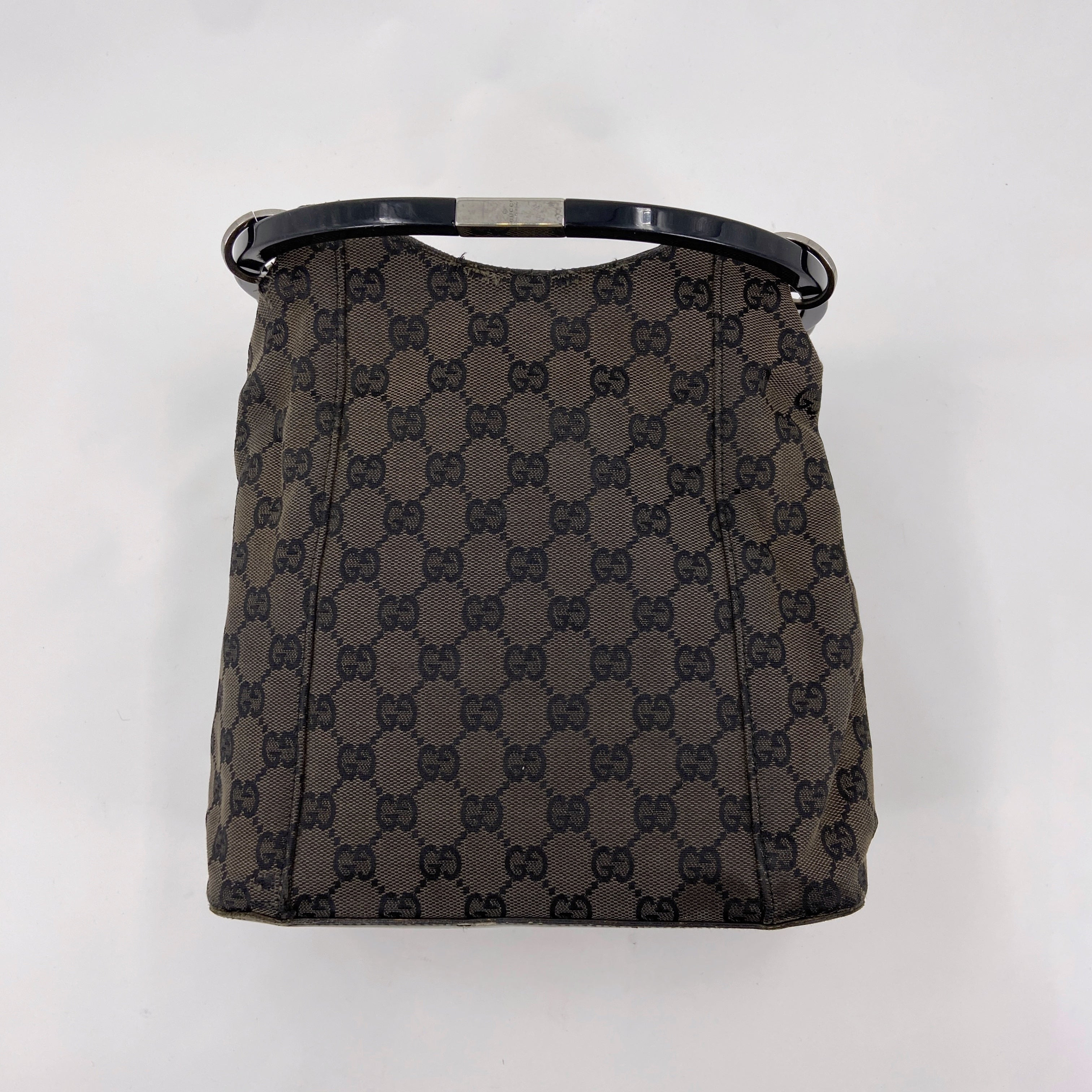 Gucci Fall 1999 Tom Ford Large Brown Monogram Bucket Acrylic Ring Bag - 9