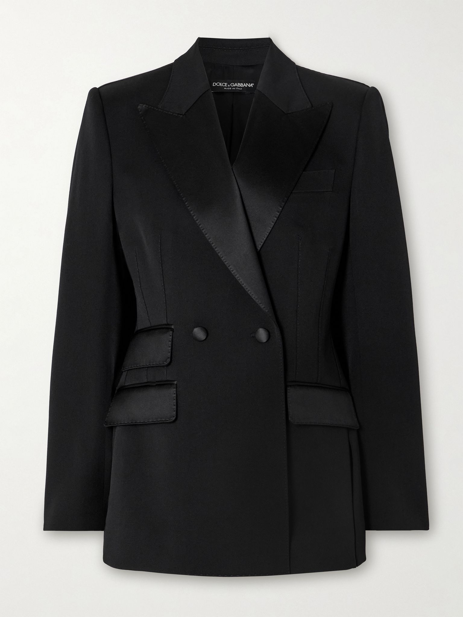 Silk satin-trimmed wool-blend twill blazer Black - 1