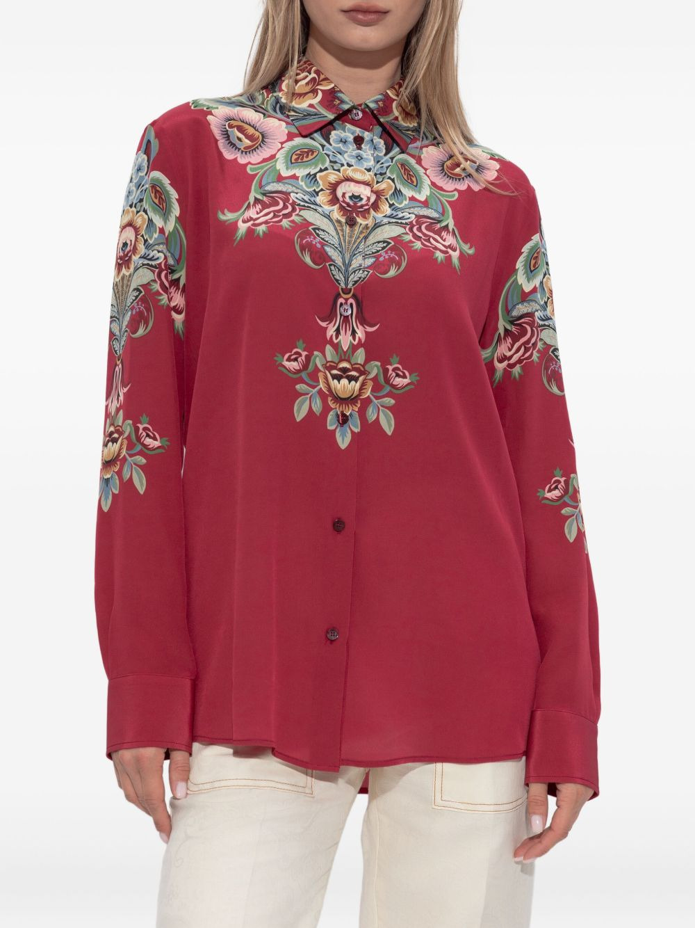 floral-print silk shirt - 3