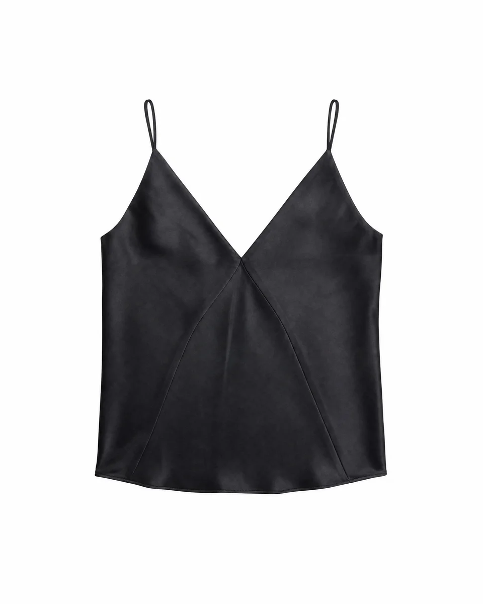 BLACK SATIN SPAGHETTI-STRAP TOP - 1